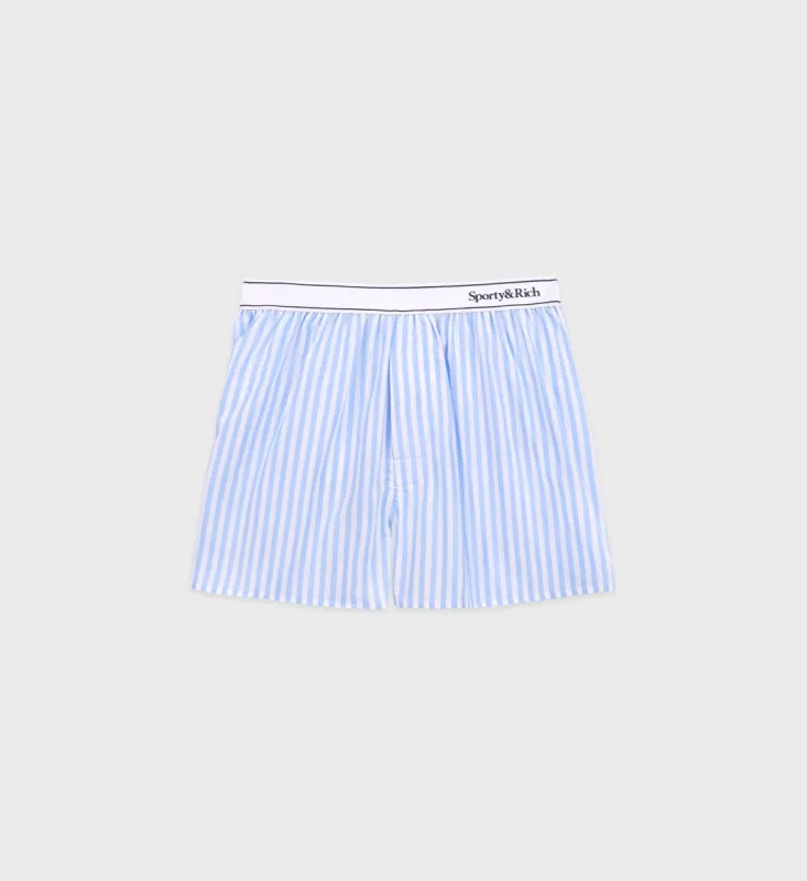 Serif Logo Boxer Short - Sky Blue Striped sold by Sporty and Rich