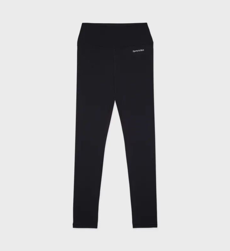 Serif Logo Ribbed Legging - Black/White sold by Sporty and Rich