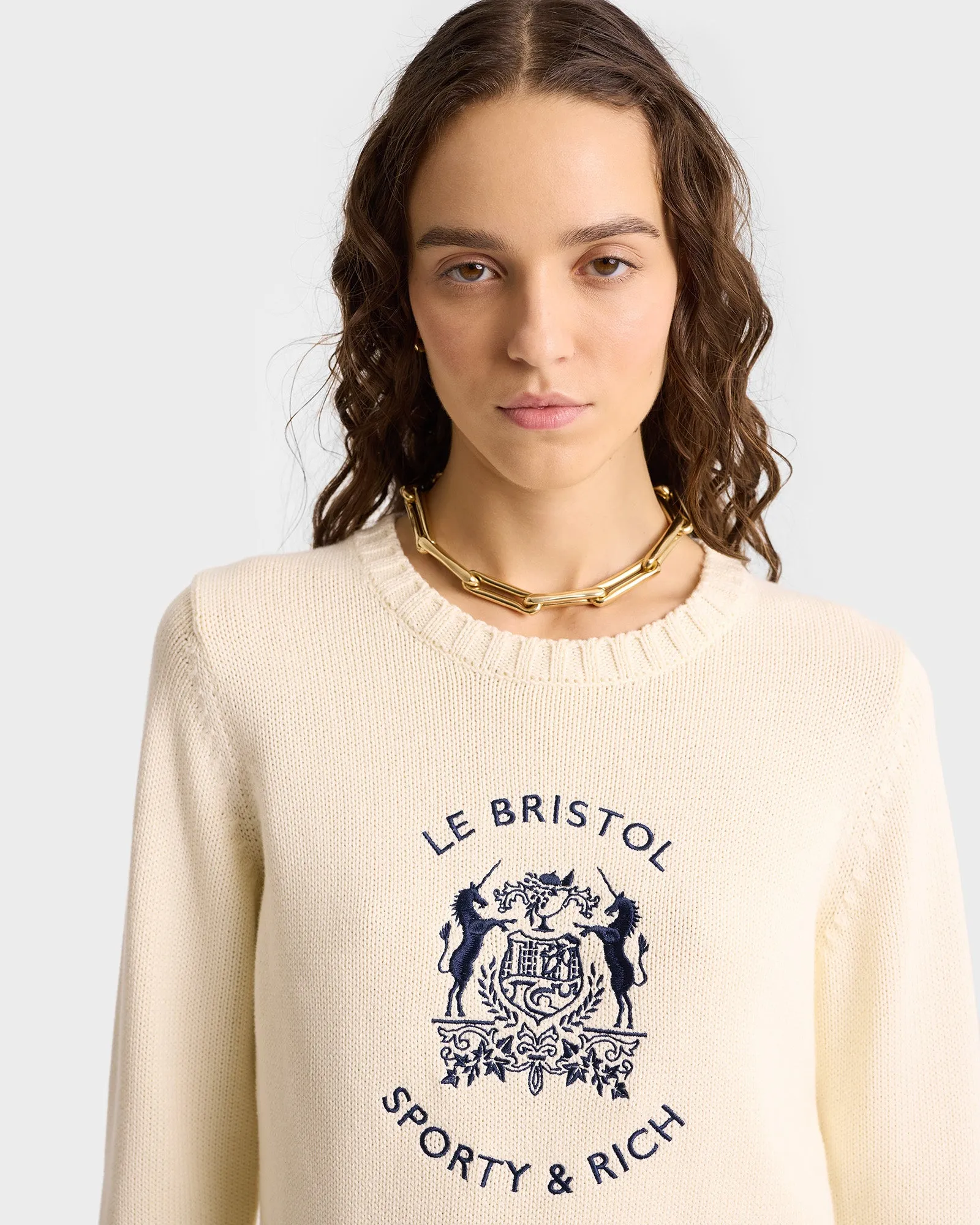 Bristol Crest Cotton Knit Sweater - Cream sold by Sporty and Rich product image thumbnail 4