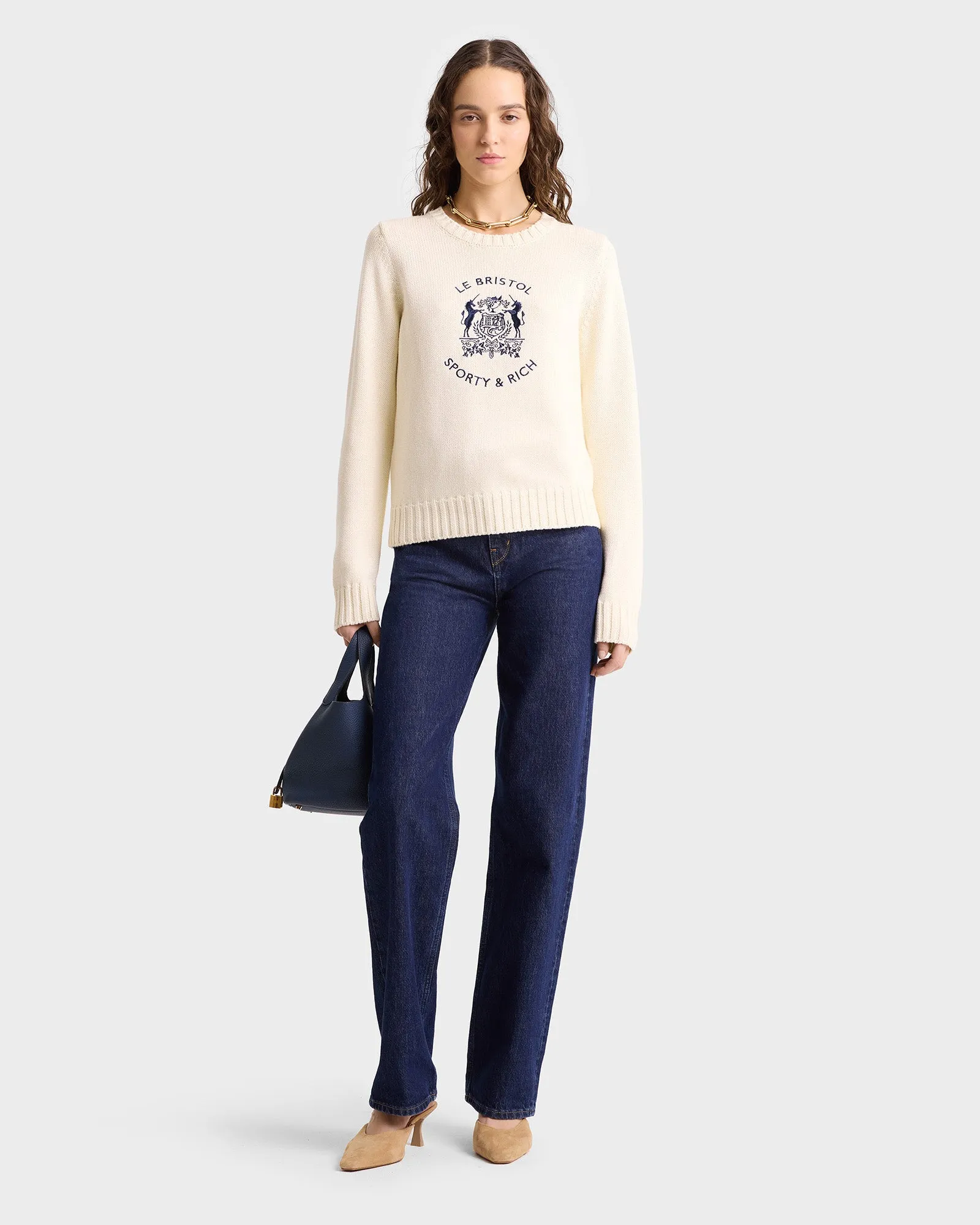 Bristol Crest Cotton Knit Sweater - Cream sold by Sporty and Rich product image thumbnail 2