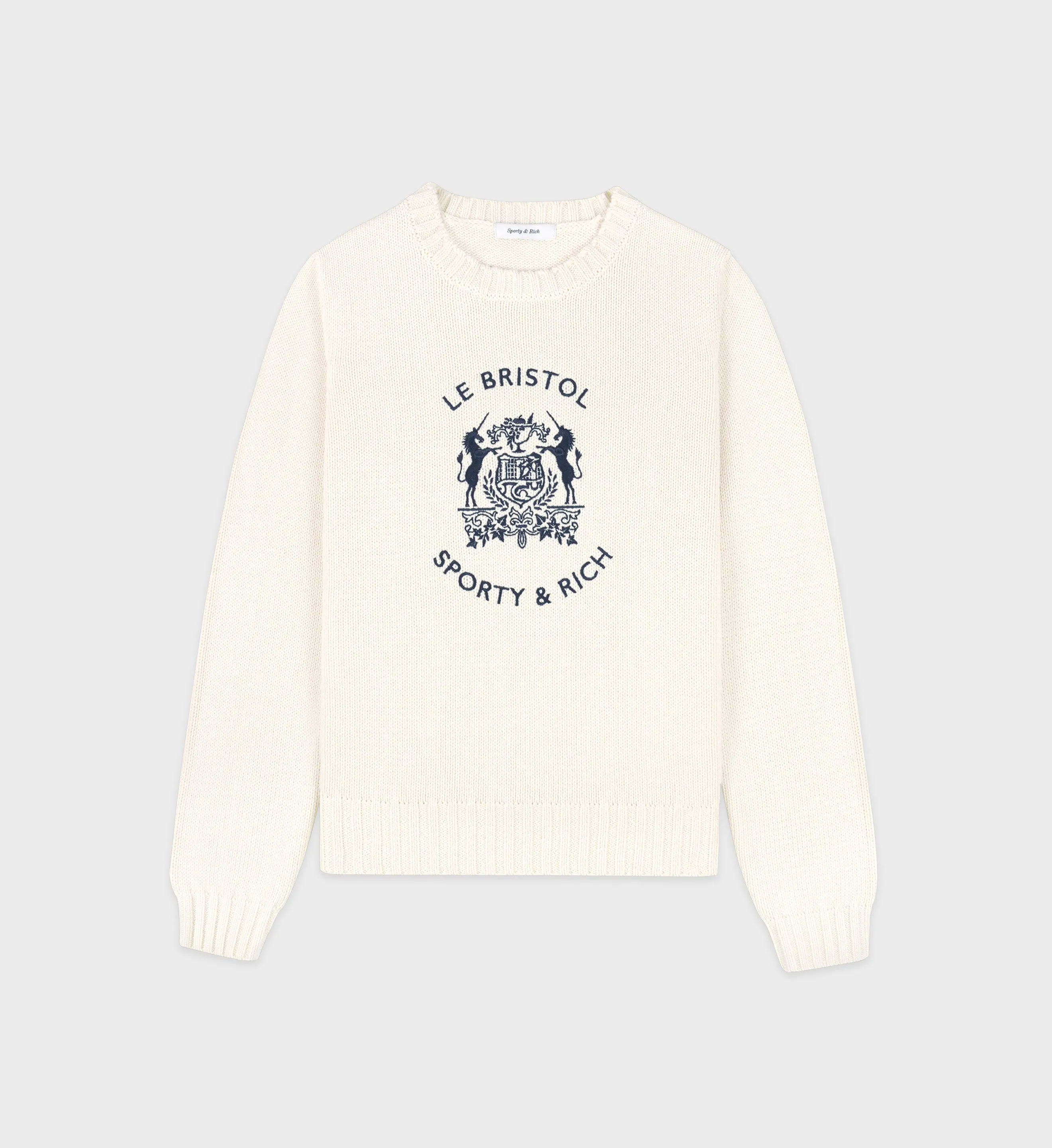 Bristol Crest Cotton Knit Sweater - Cream sold by Sporty and Rich
