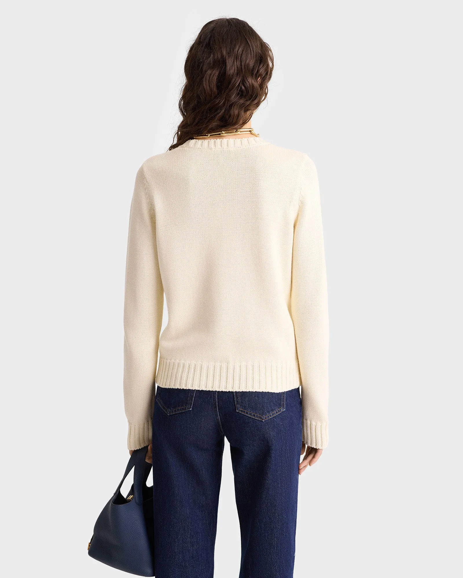 Bristol Crest Cotton Knit Sweater - Cream sold by Sporty and Rich product image thumbnail 5