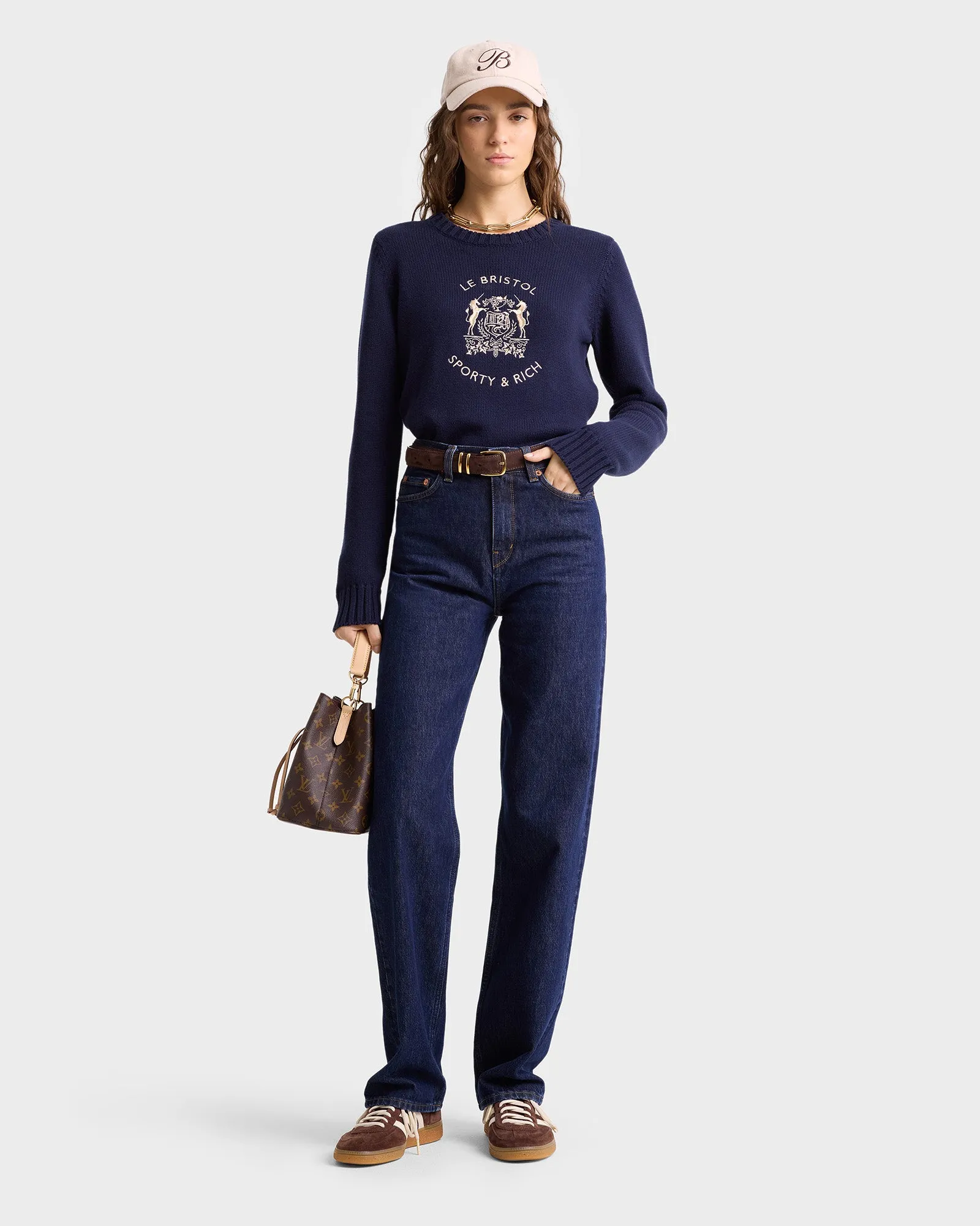 Bristol Crest Cotton Knit Sweater - Navy/Cream sold by Sporty and Rich product image thumbnail 4