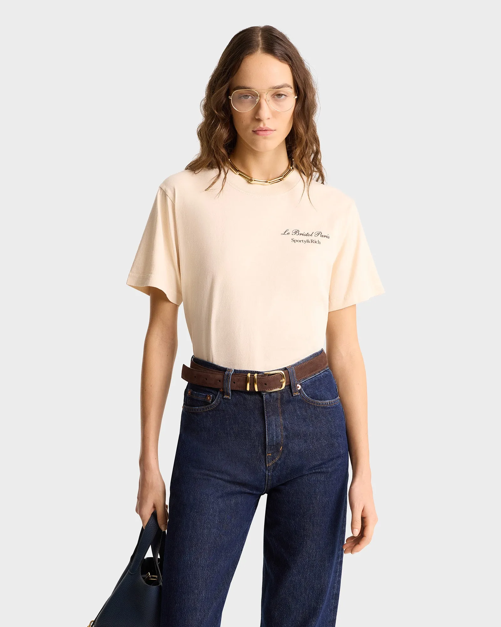 Faubourg T-Shirt - Cream/Chocolate sold by Sporty and Rich product image thumbnail 4