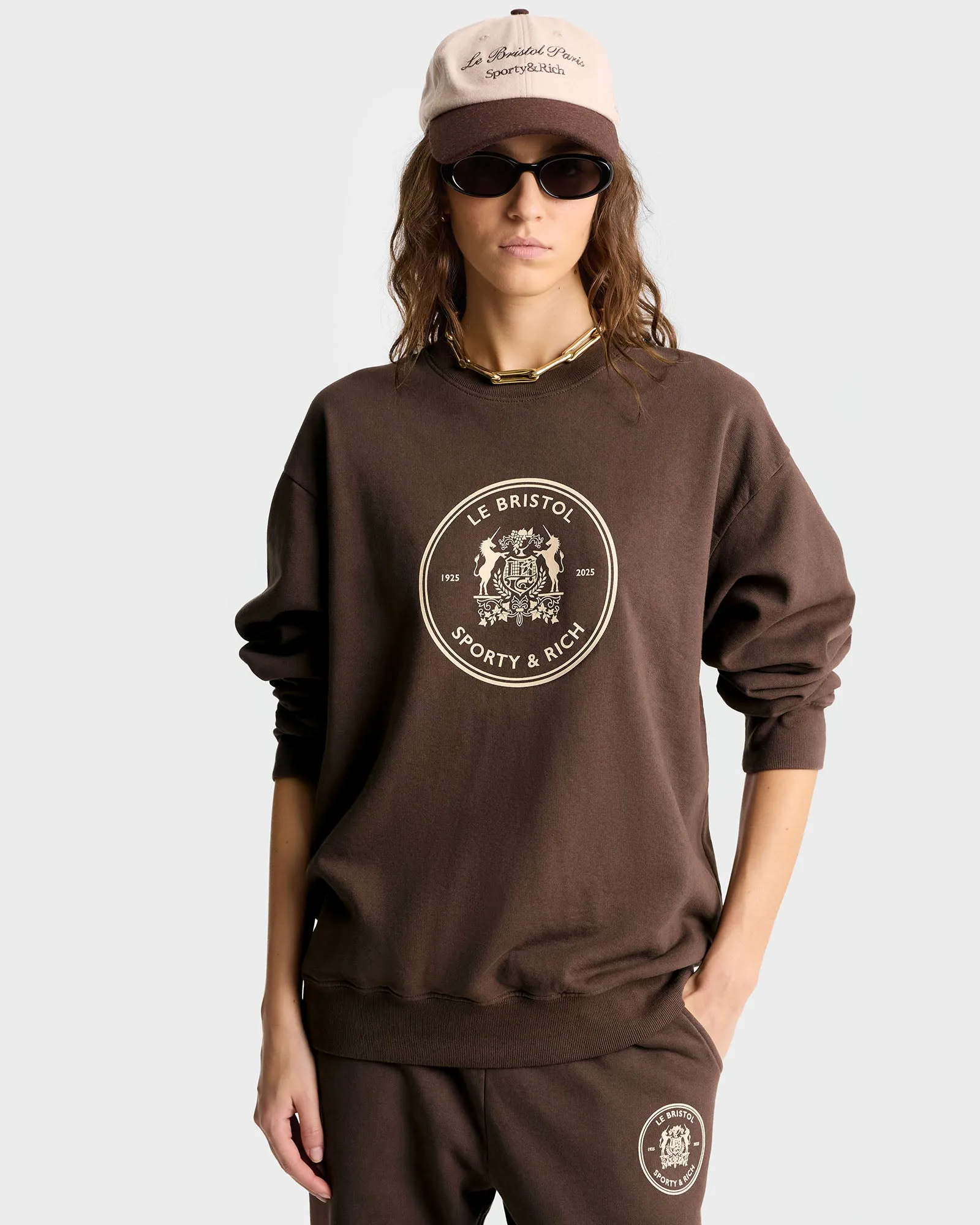 Bristol Crest 100th Crewneck - Chocolate/Cream sold by Sporty and Rich product image thumbnail 3