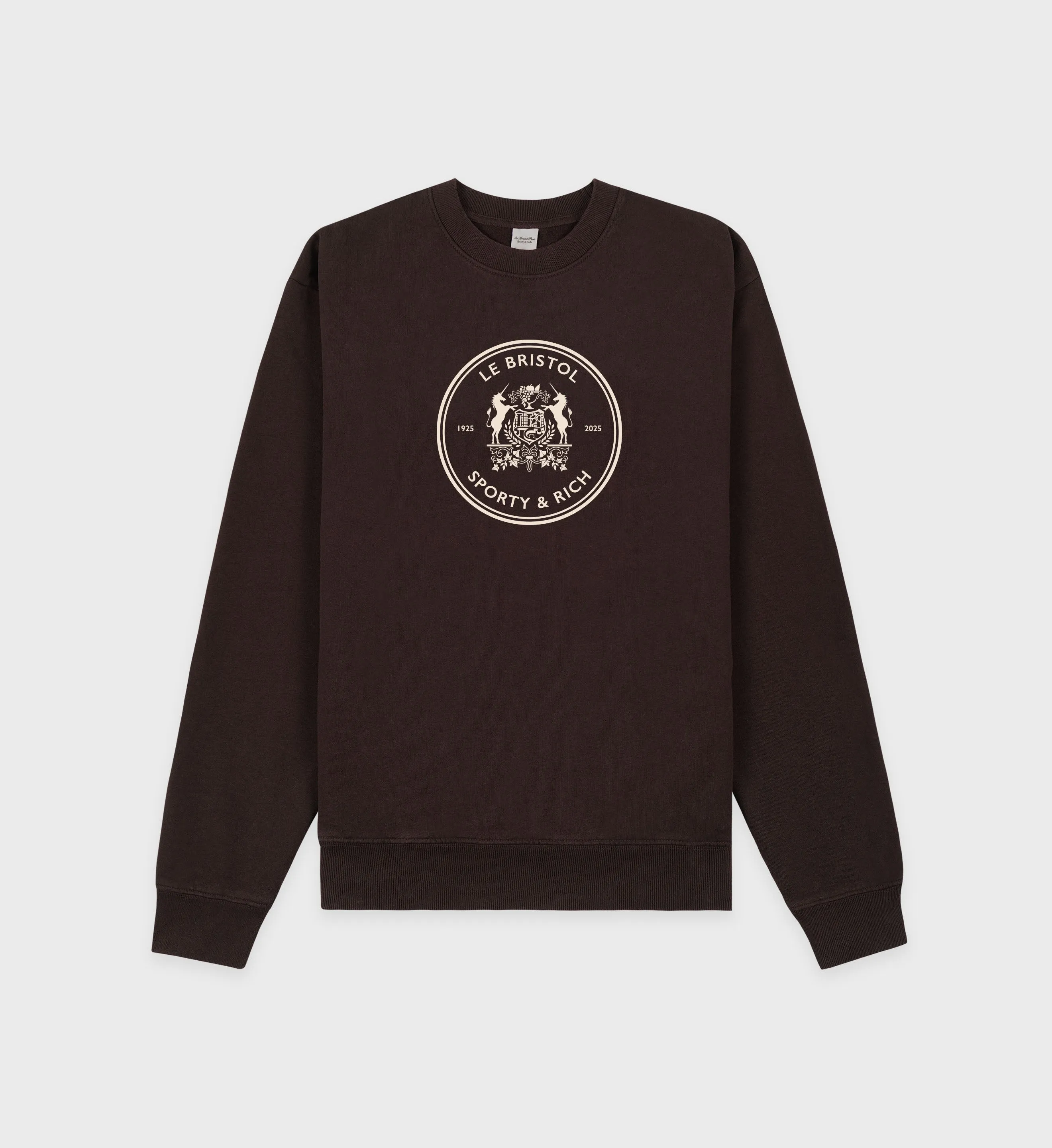 Bristol Crest 100th Crewneck - Chocolate/Cream sold by Sporty and Rich