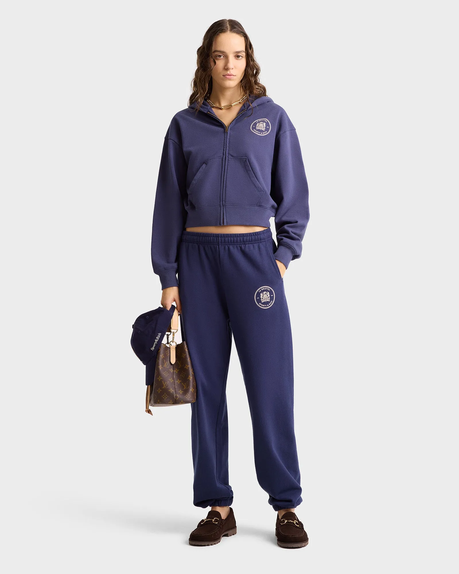 Bristol Crest 100th Cropped Zip Hoodie - Navy/Cream sold by Sporty and Rich product image thumbnail 3