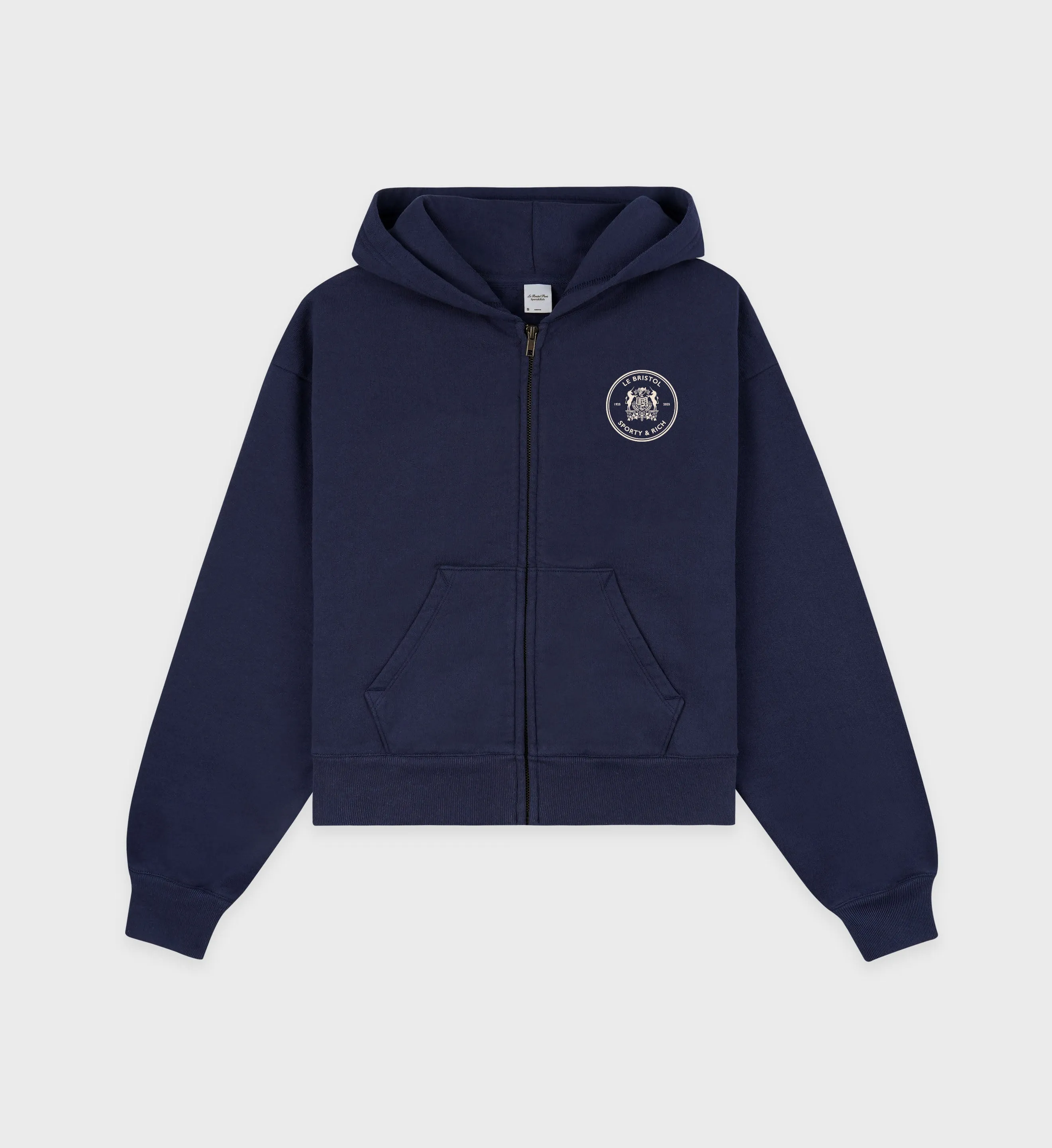Bristol Crest 100th Cropped Zip Hoodie - Navy/Cream sold by Sporty and Rich