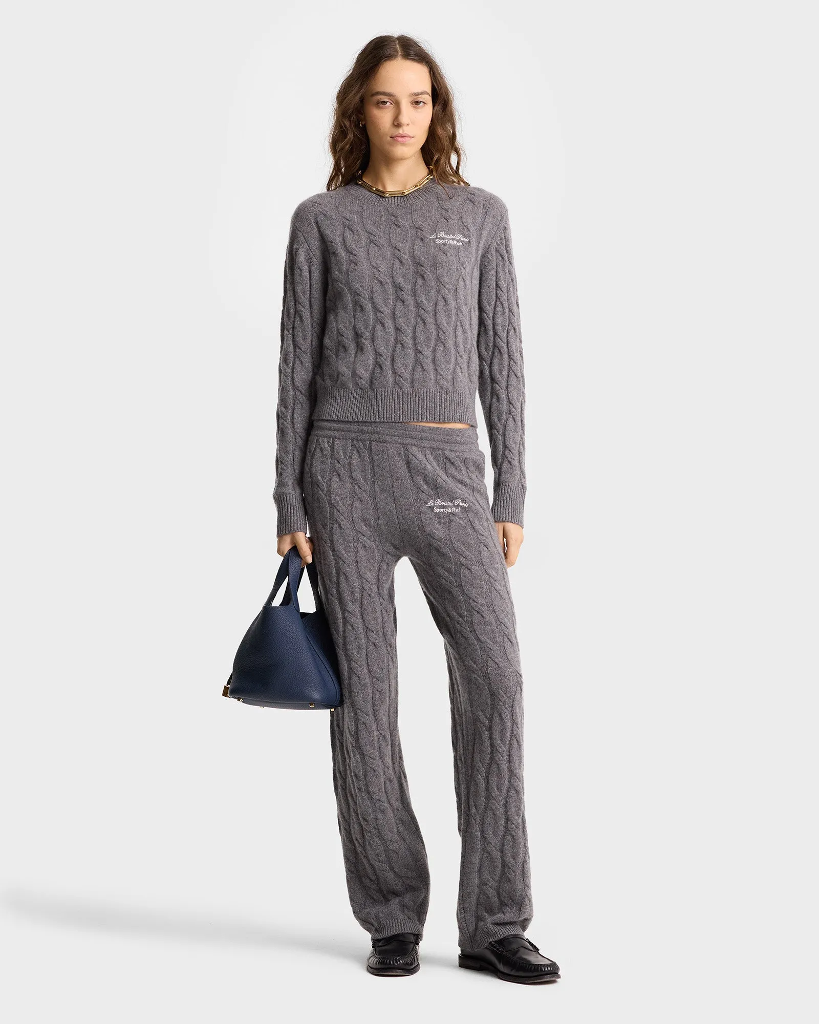 Faubourg Cableknit Wool Cashmere Pants - Dark Gray/White sold by Sporty and Rich product image thumbnail 3