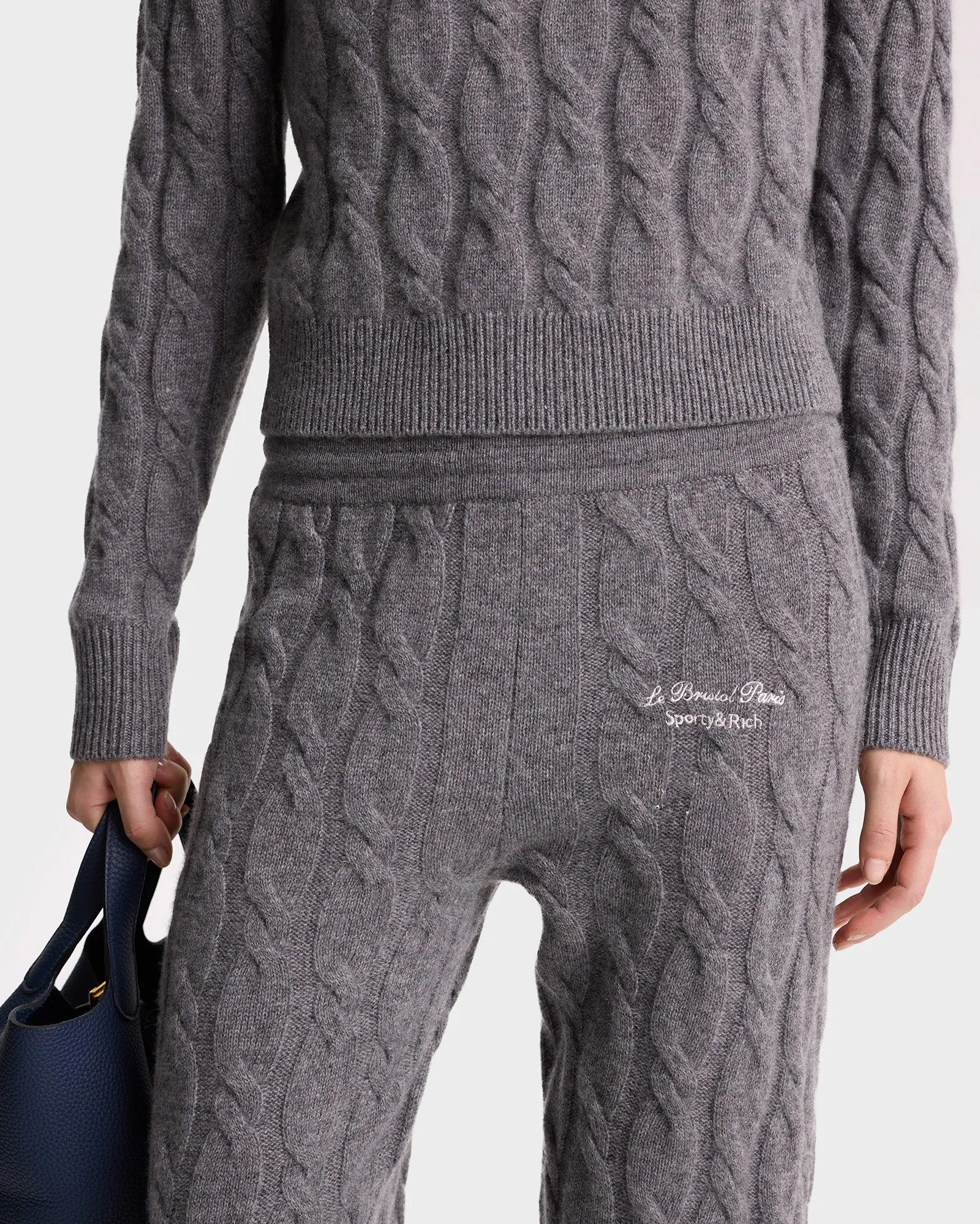 Faubourg Cableknit Wool Cashmere Pants - Dark Gray/White sold by Sporty and Rich product image thumbnail 5