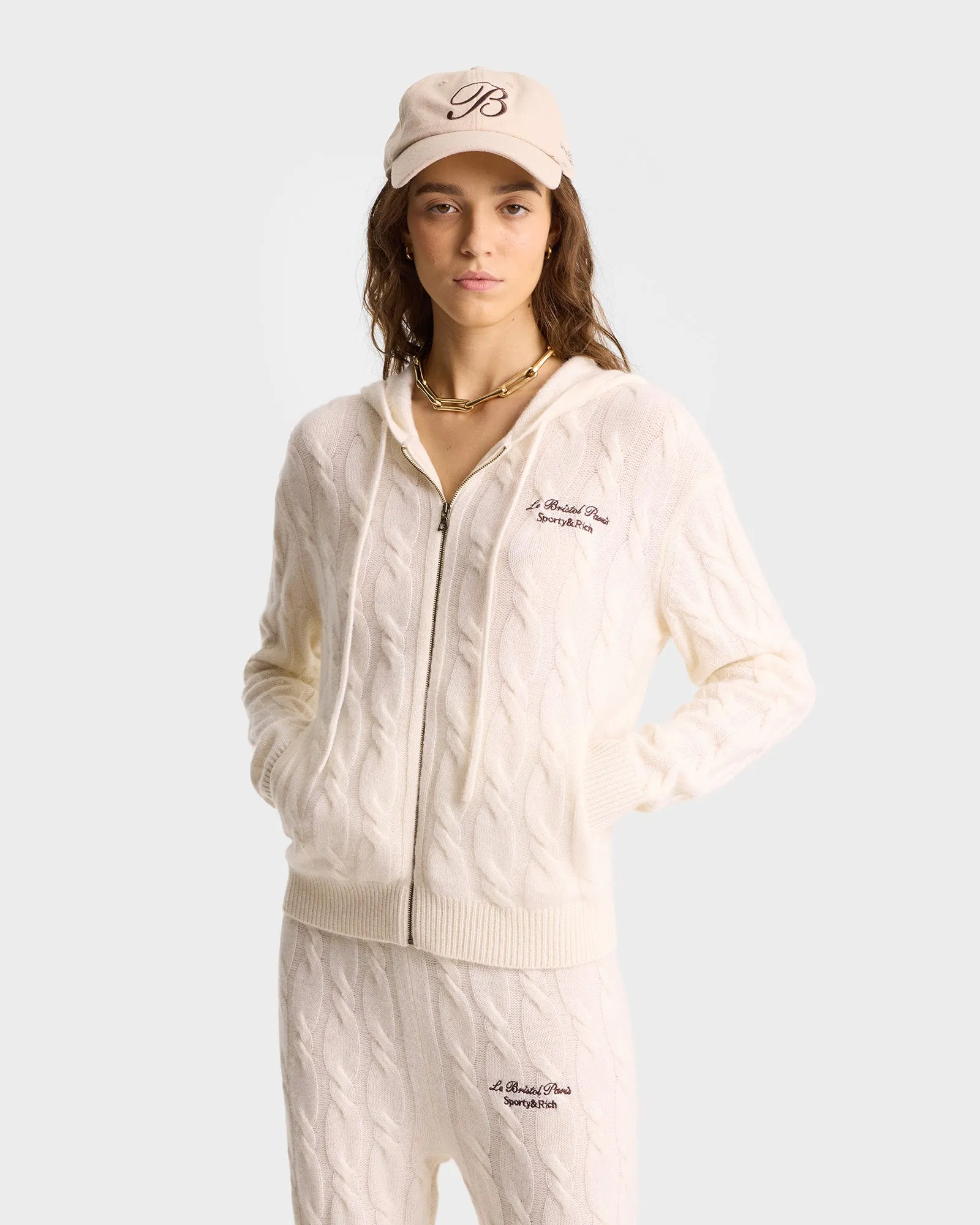 Faubourg Cableknit Wool Cashmere Pants - Cream/White sold by Sporty and Rich product image thumbnail 4