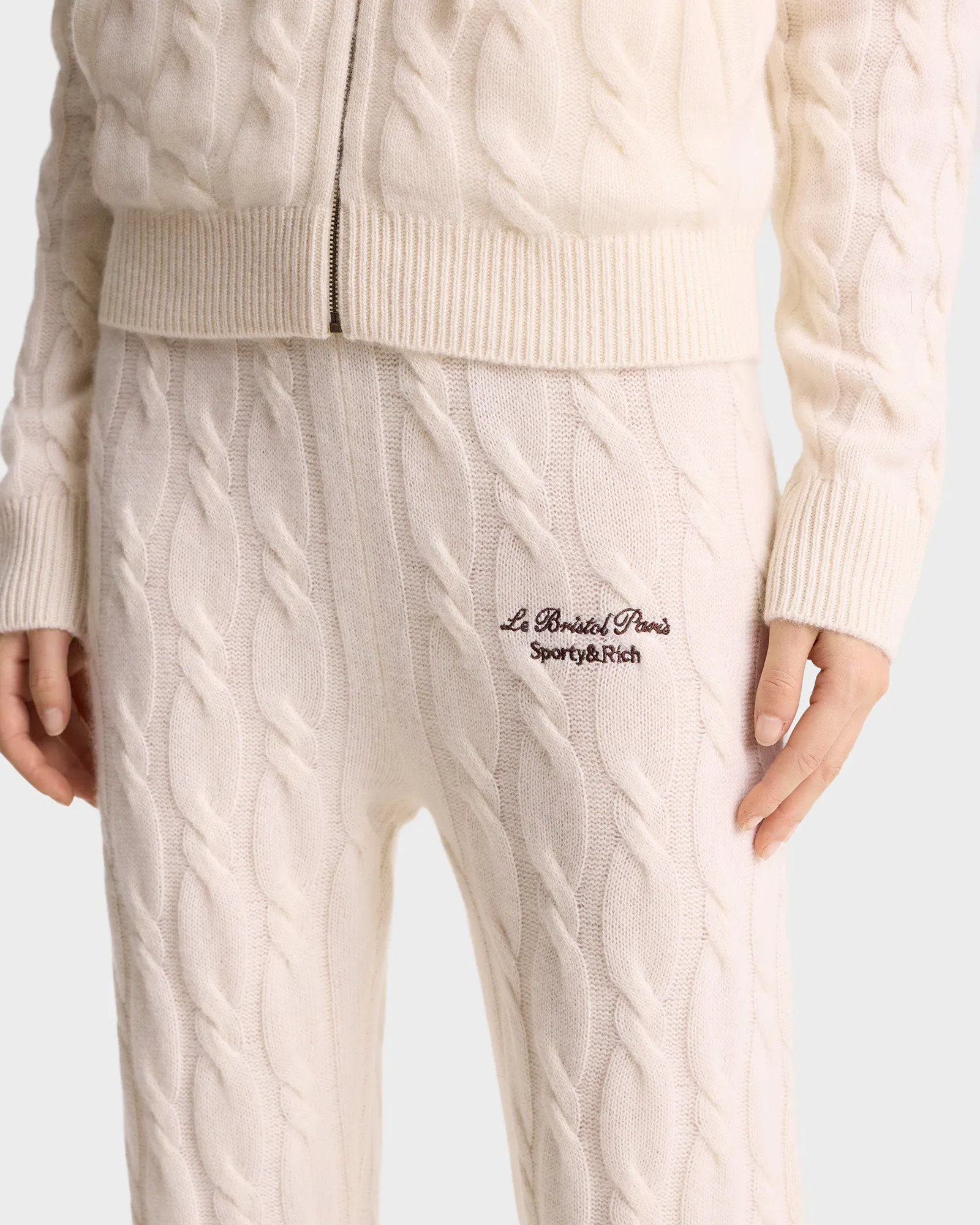 Faubourg Cableknit Wool Cashmere Pants - Cream/White sold by Sporty and Rich product image thumbnail 5