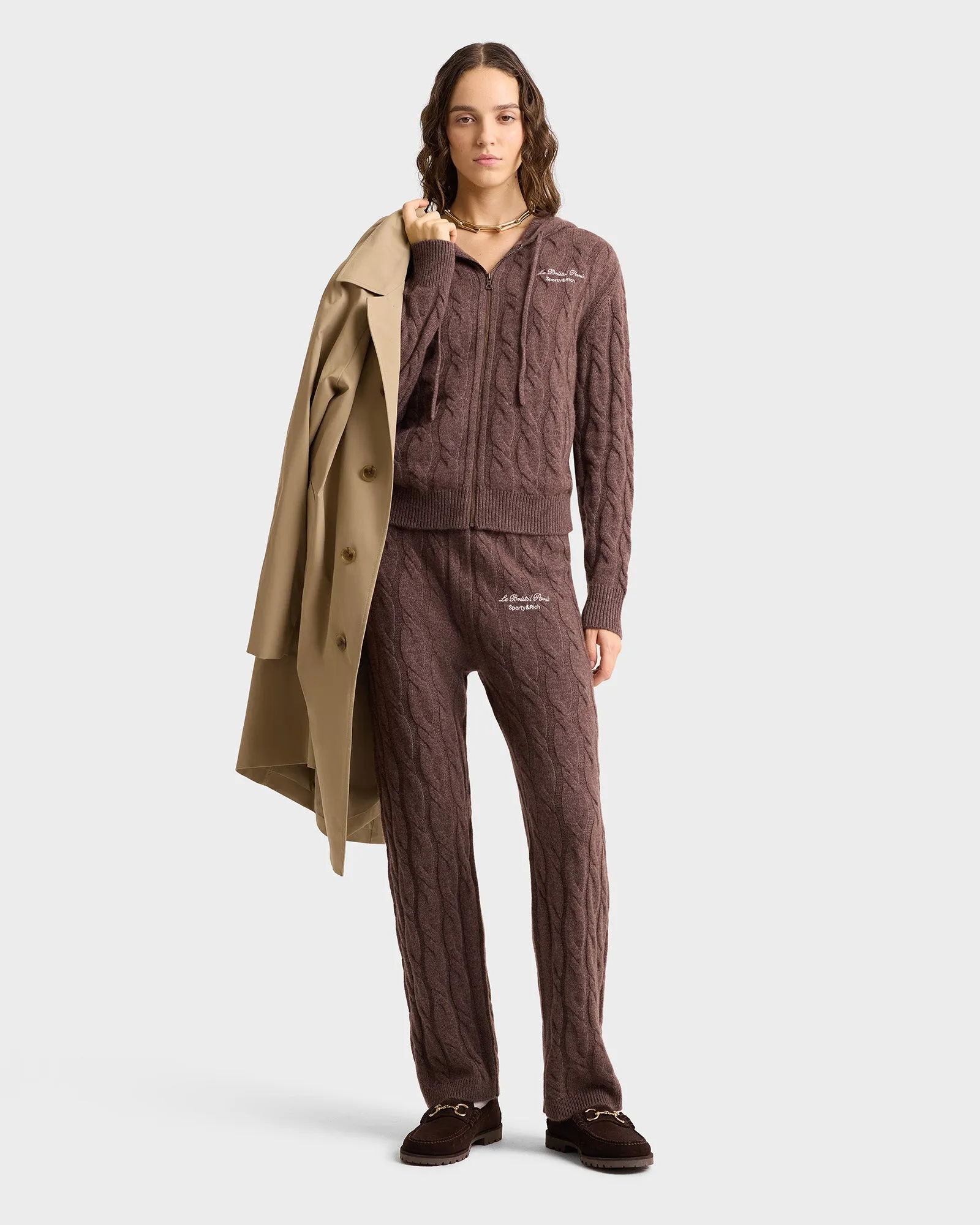 Faubourg Cableknit Wool Cashmere Pants - Chocolate/Cream sold by Sporty and Rich product image thumbnail 4