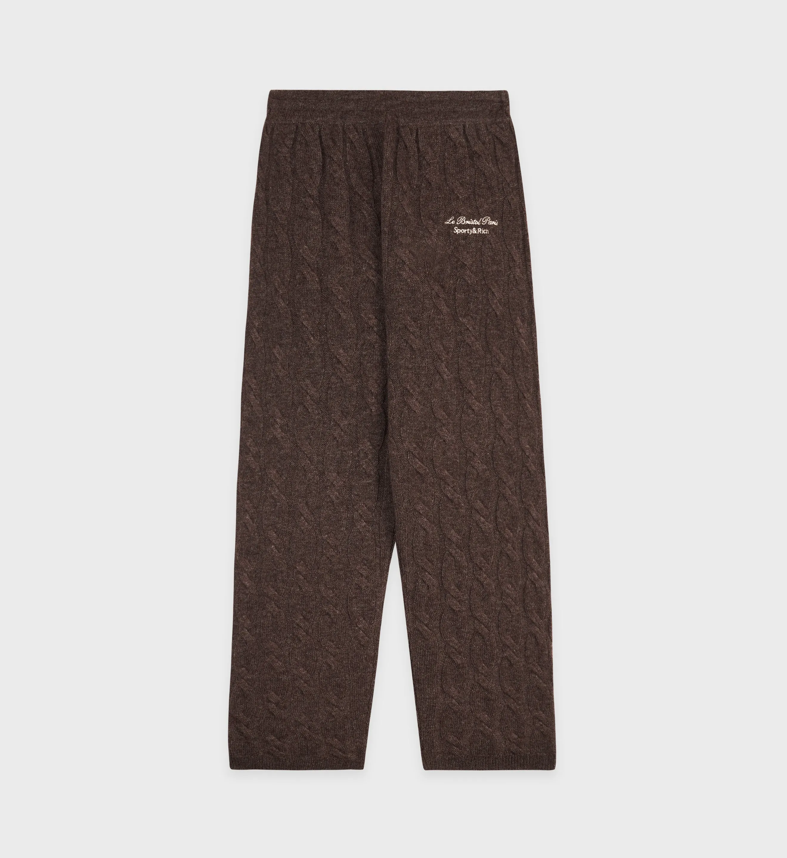 Faubourg Cableknit Wool Cashmere Pants - Chocolate/Cream sold by Sporty and Rich
