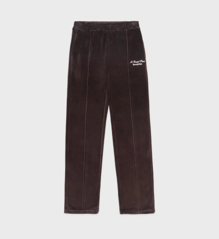 Faubourg Velour Track Pant - Chocolate/Cream sold by Sporty and Rich