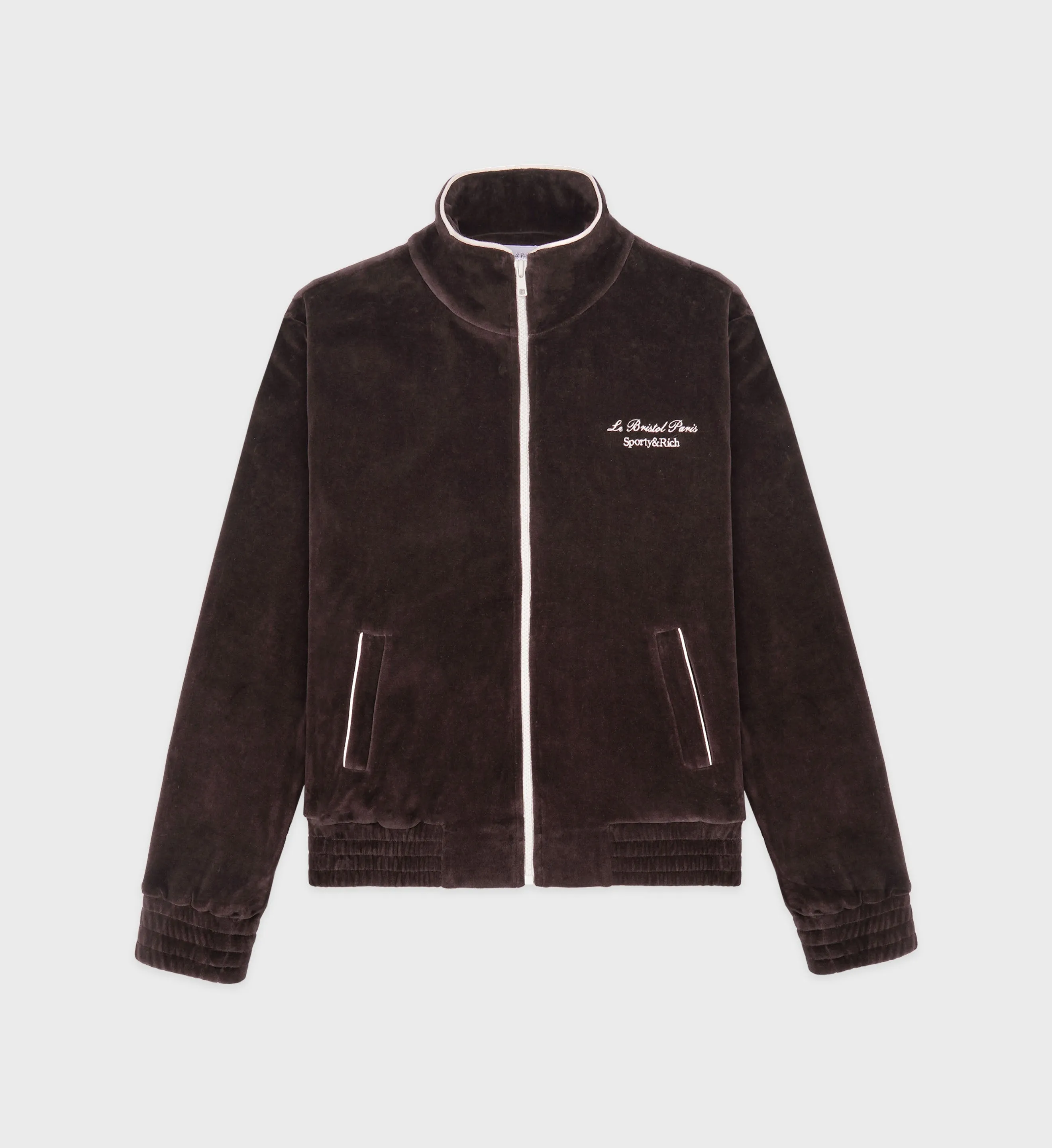 Faubourg Velour Track Jacket - Chocolate/Cream sold by Sporty and Rich