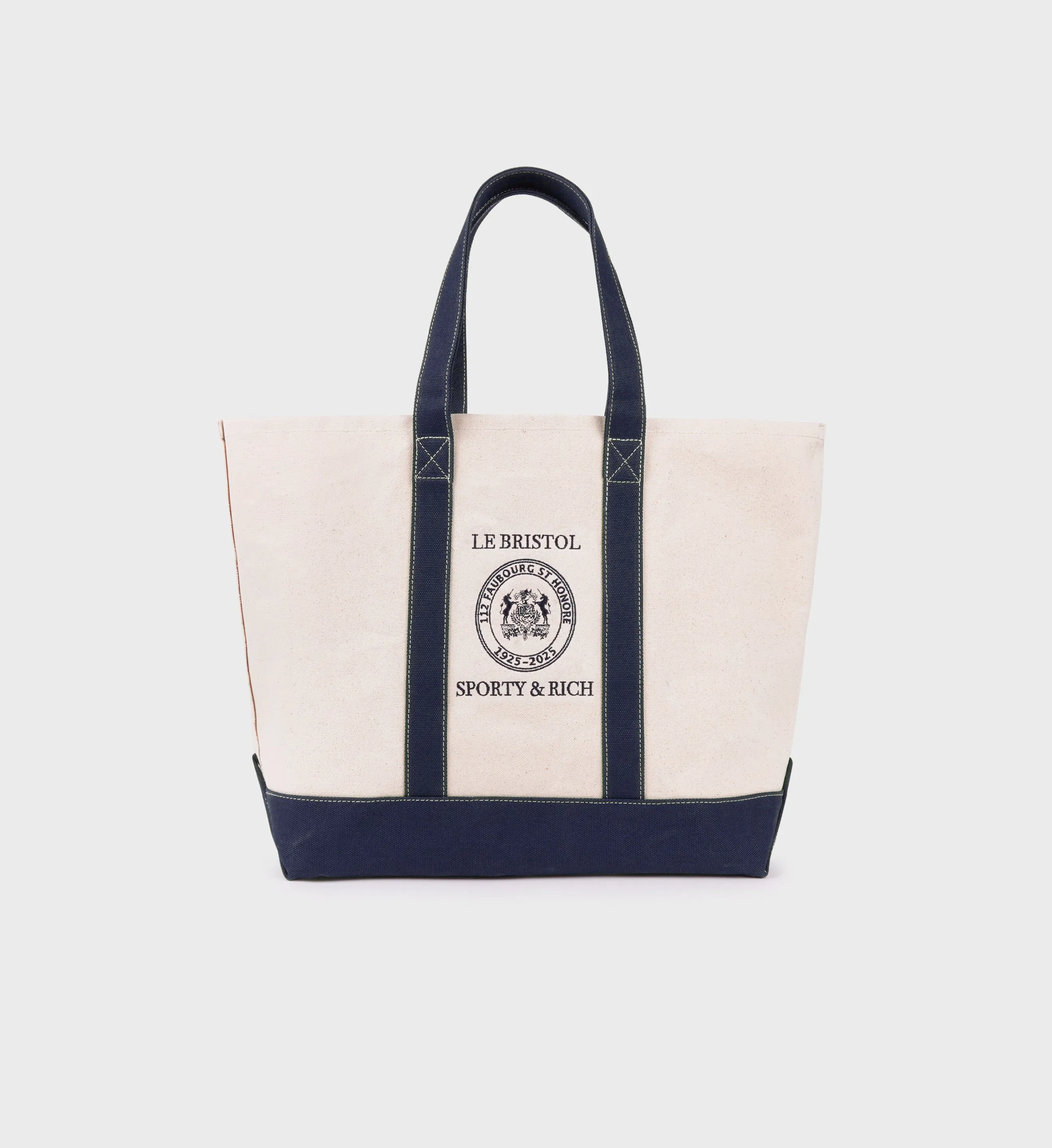 Crest Seal Tote Bag - Natural/Navy sold by Sporty and Rich