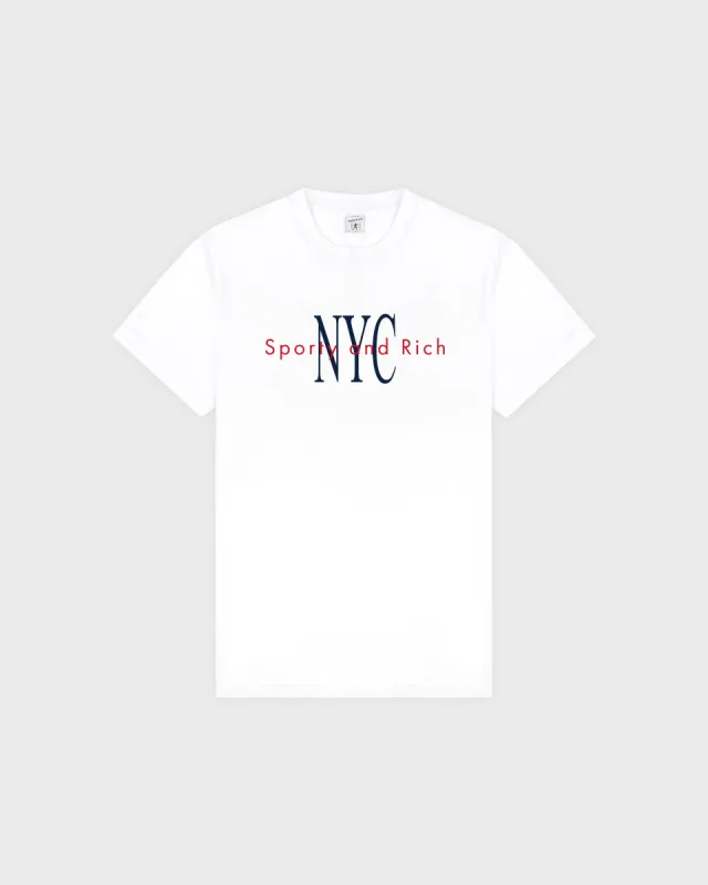 NY Minute T-Shirt - White/Navy sold by Sporty and Rich