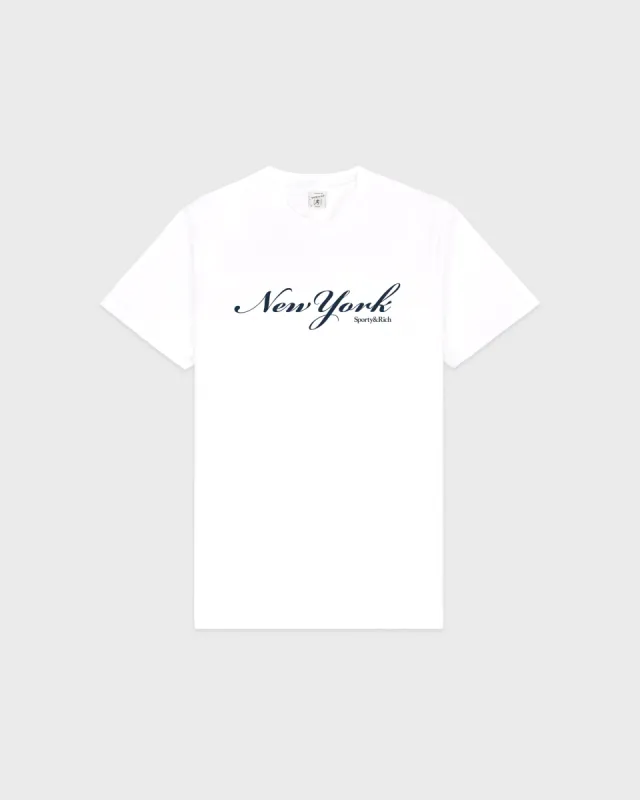 New York T-Shirt - White/Navy sold by Sporty and Rich