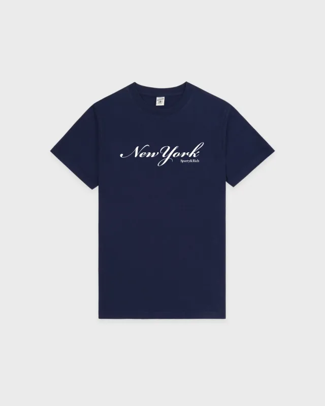 New York T-Shirt - Navy/White sold by Sporty and Rich