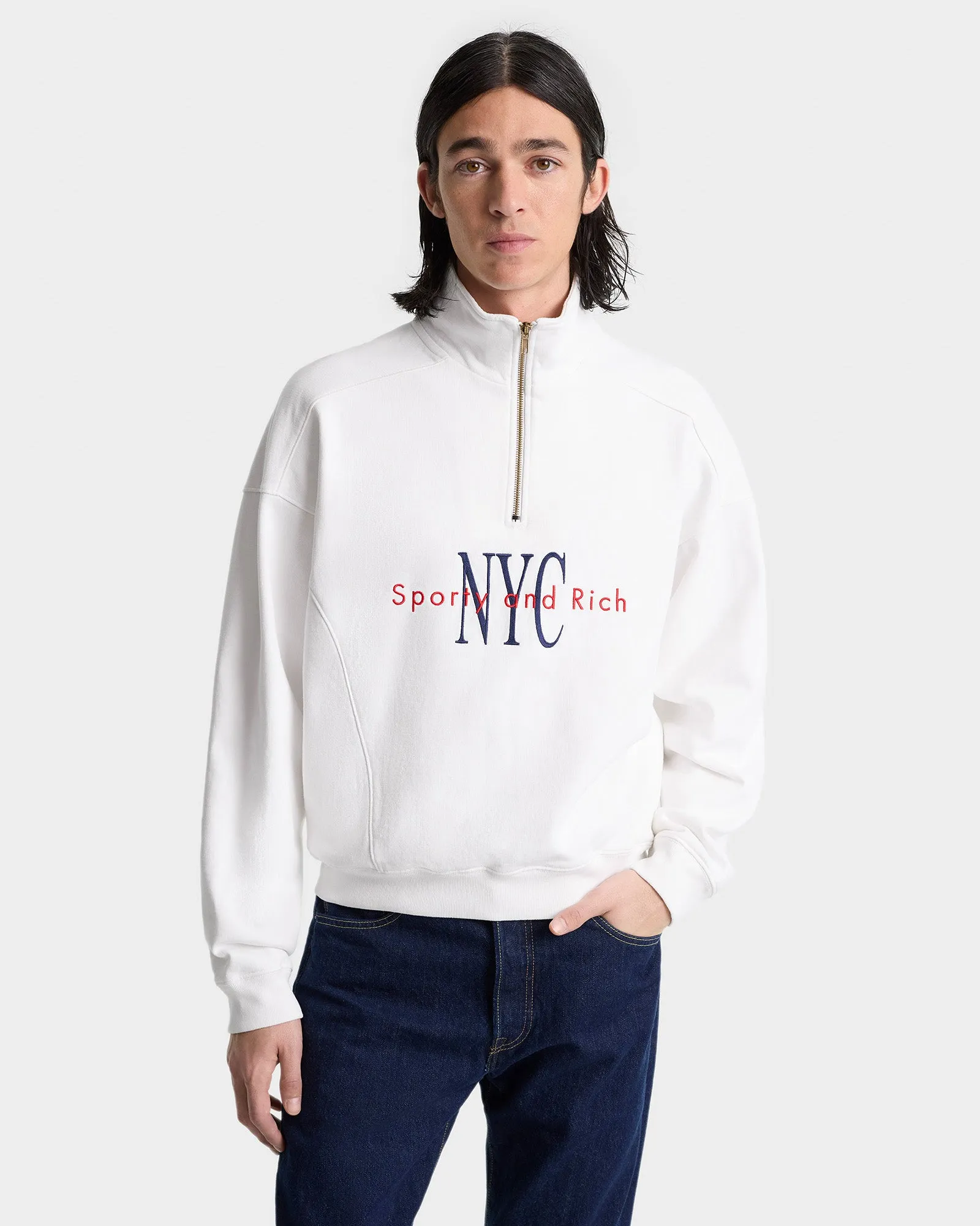 NY Minute Quarter Zip - White/Navy sold by Sporty and Rich product image thumbnail 5