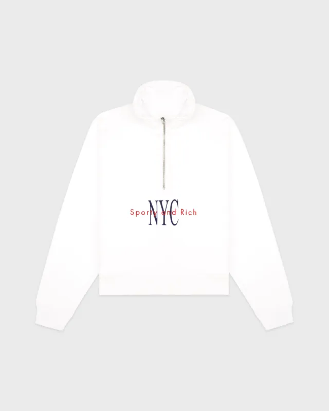 NY Minute Quarter Zip - White/Navy sold by Sporty and Rich