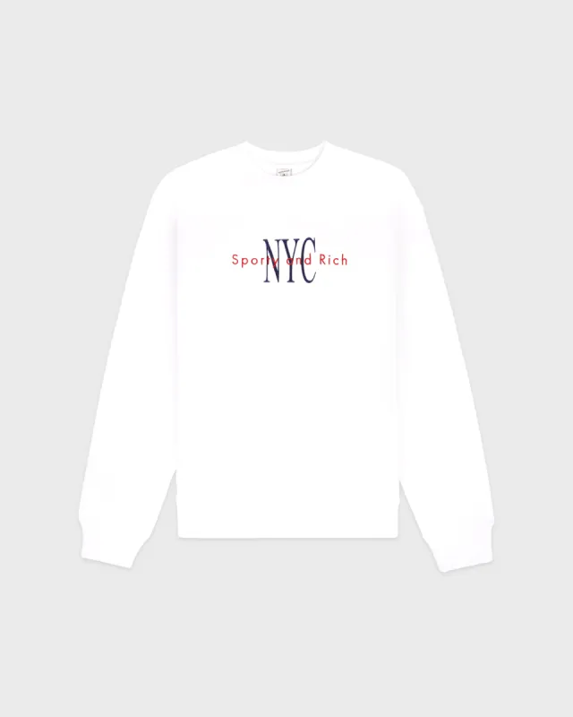 NY Minute Crewneck - White/Navy sold by Sporty and Rich