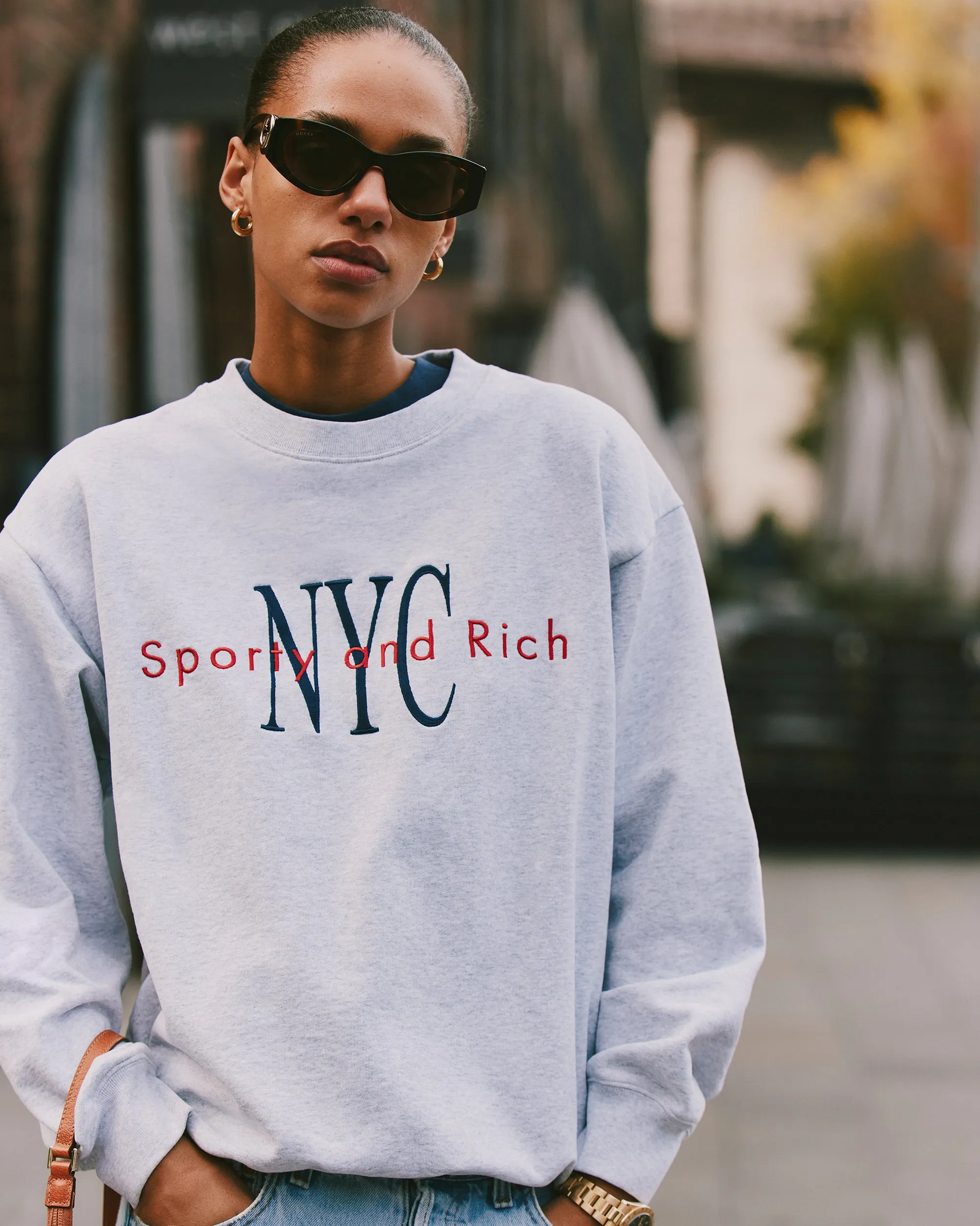 NY Minute Crewneck - Heather Gray/Navy sold by Sporty and Rich product image thumbnail 2