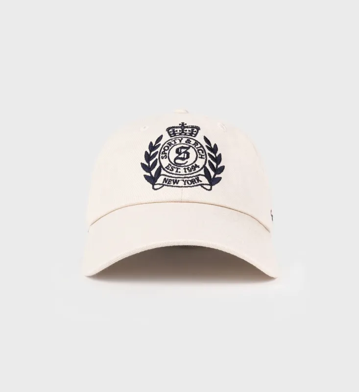 H&W Crest Hat - Cream/Navy sold by Sporty and Rich