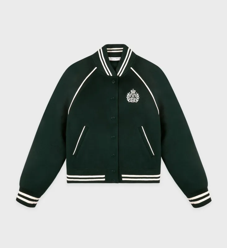 H&W Crest Double Face Varsity Jacket - Forest/White sold by Sporty and Rich