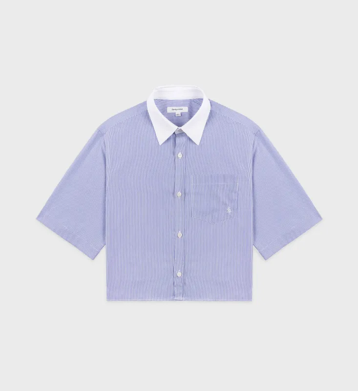 SRC Cropped SS Shirt - Blue Striped sold by Sporty and Rich