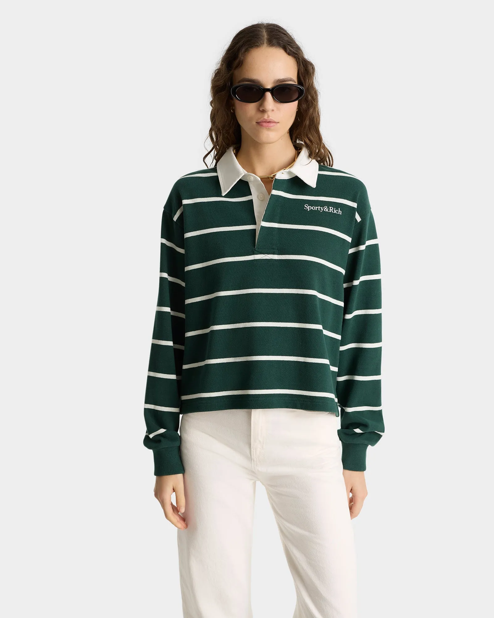 Serif Logo Rugby Polo - Forest/White sold by Sporty and Rich product image thumbnail 5