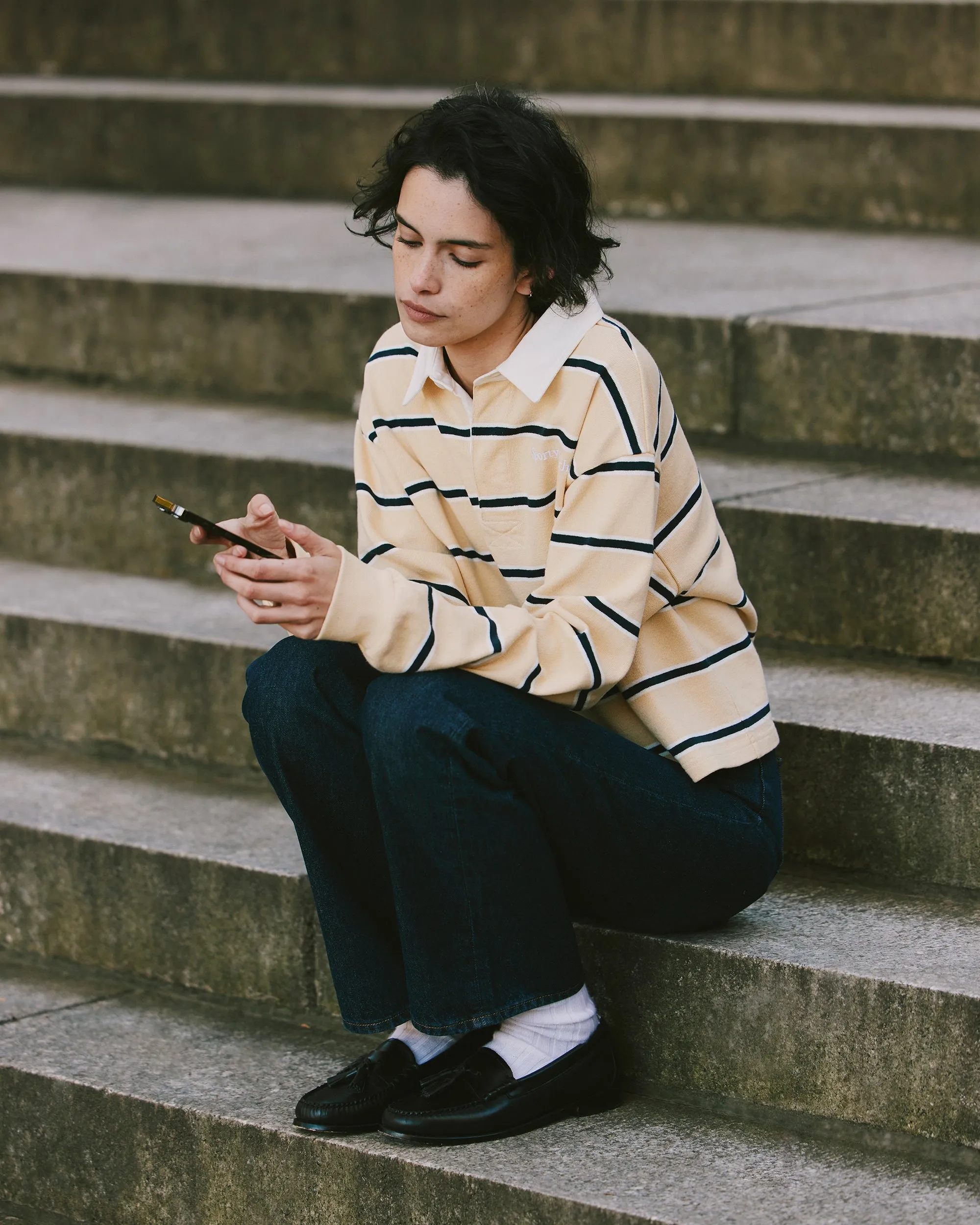 Serif Logo Rugby Polo - Almond/Navy/White sold by Sporty and Rich product image thumbnail 2