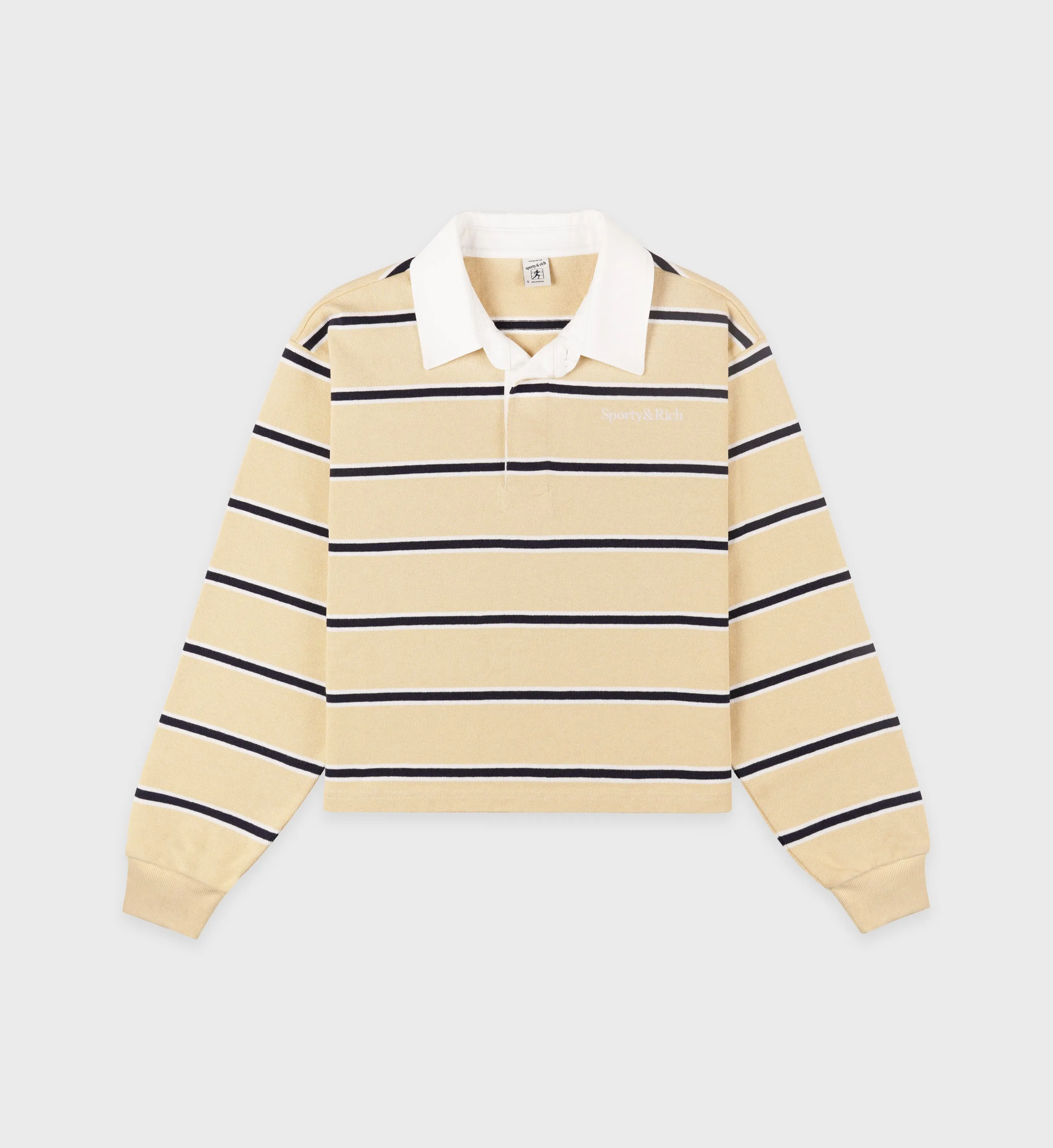 Serif Logo Rugby Polo - Almond/Navy/White sold by Sporty and Rich