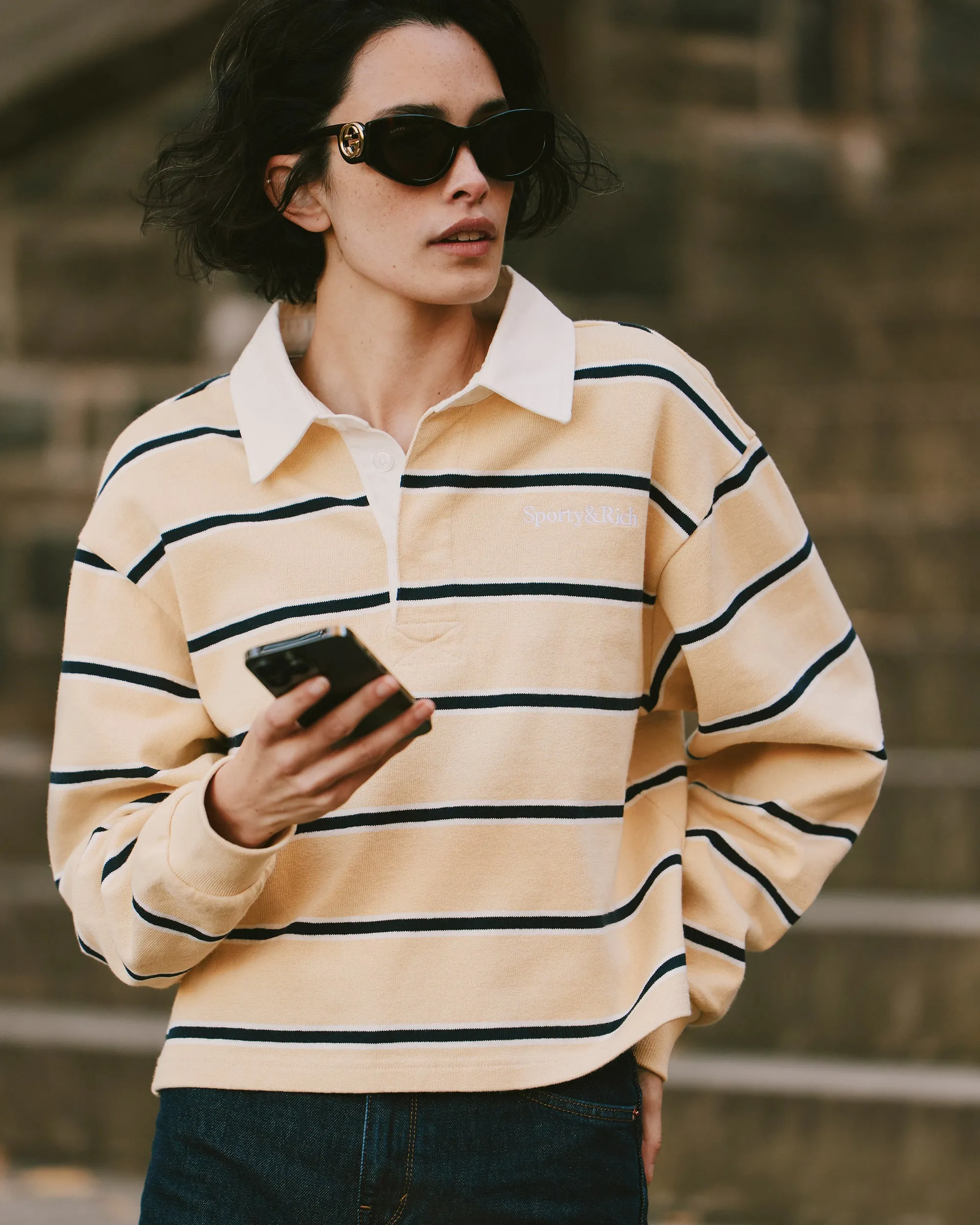 Serif Logo Rugby Polo - Almond/Navy/White sold by Sporty and Rich product image thumbnail 3