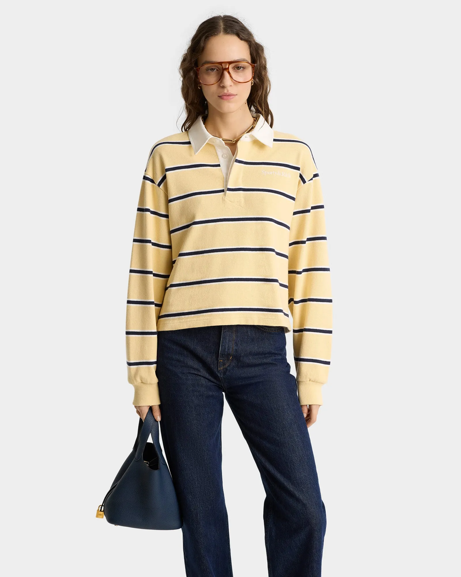 Serif Logo Rugby Polo - Almond/Navy/White sold by Sporty and Rich product image thumbnail 5