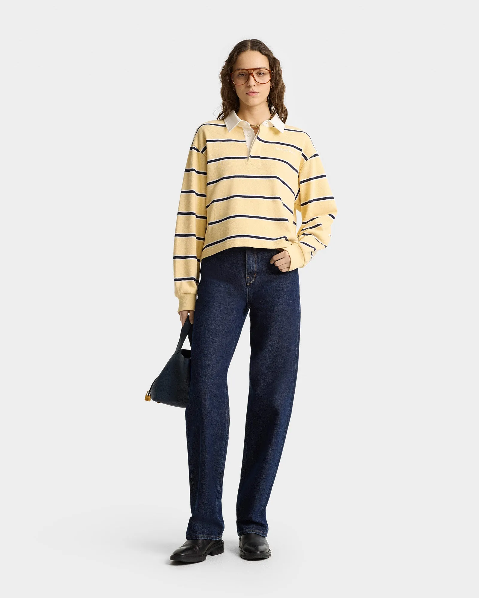 Serif Logo Rugby Polo - Almond/Navy/White sold by Sporty and Rich product image thumbnail 4