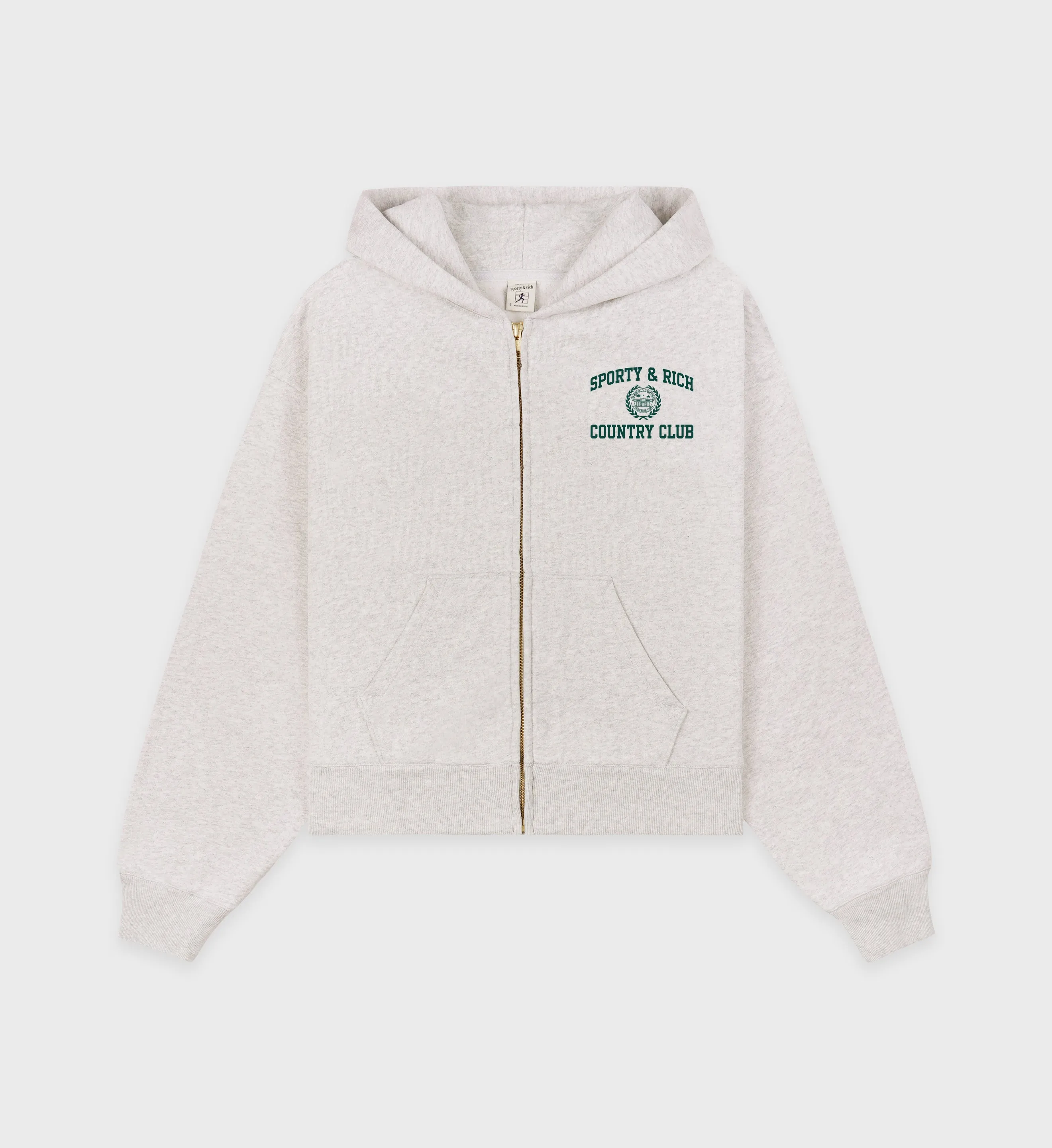 Varsity Crest Cropped Zip Hoodie - Heather Gray/Forest sold by Sporty and Rich