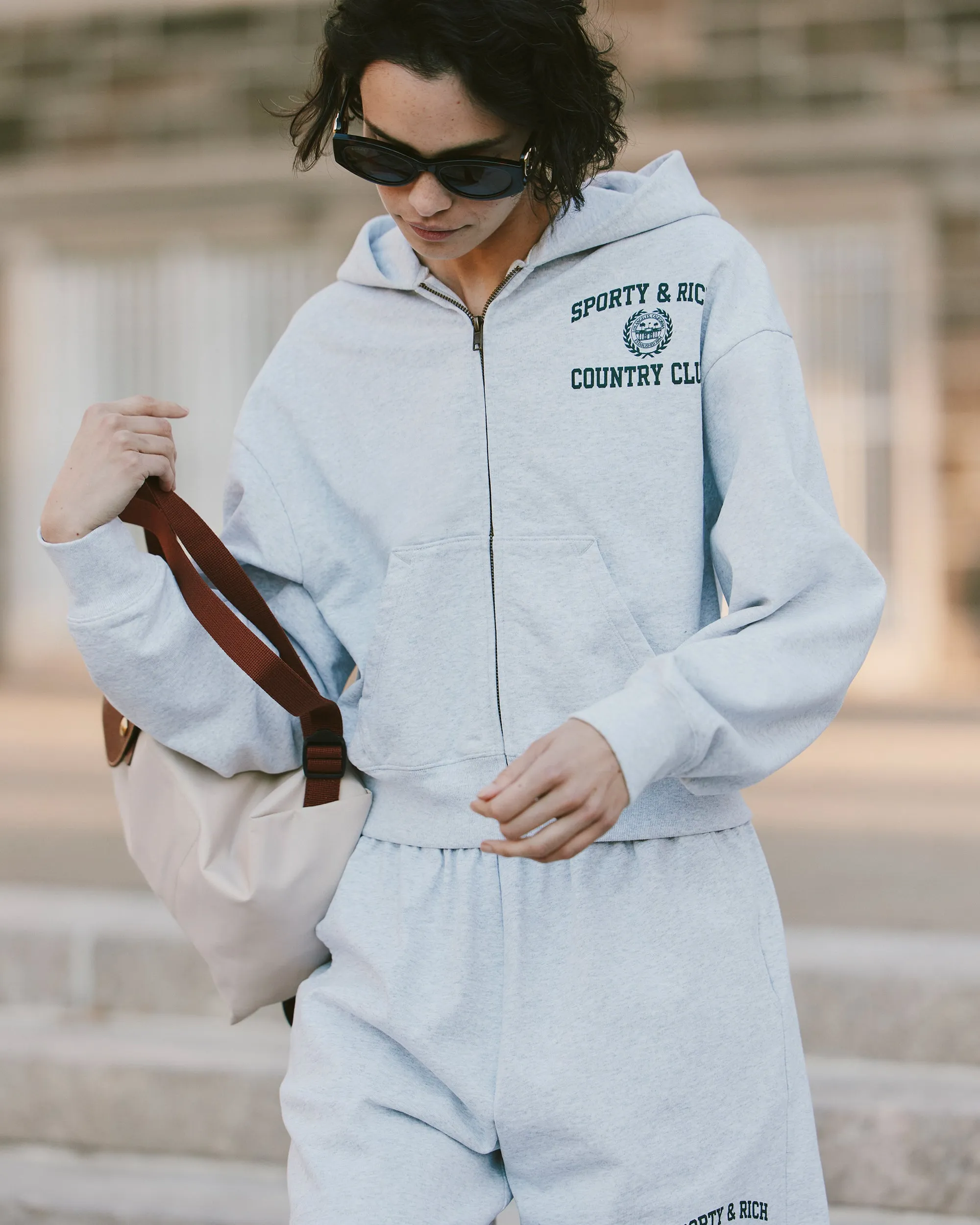 Varsity Crest Cropped Zip Hoodie - Heather Gray/Forest sold by Sporty and Rich product image thumbnail 2