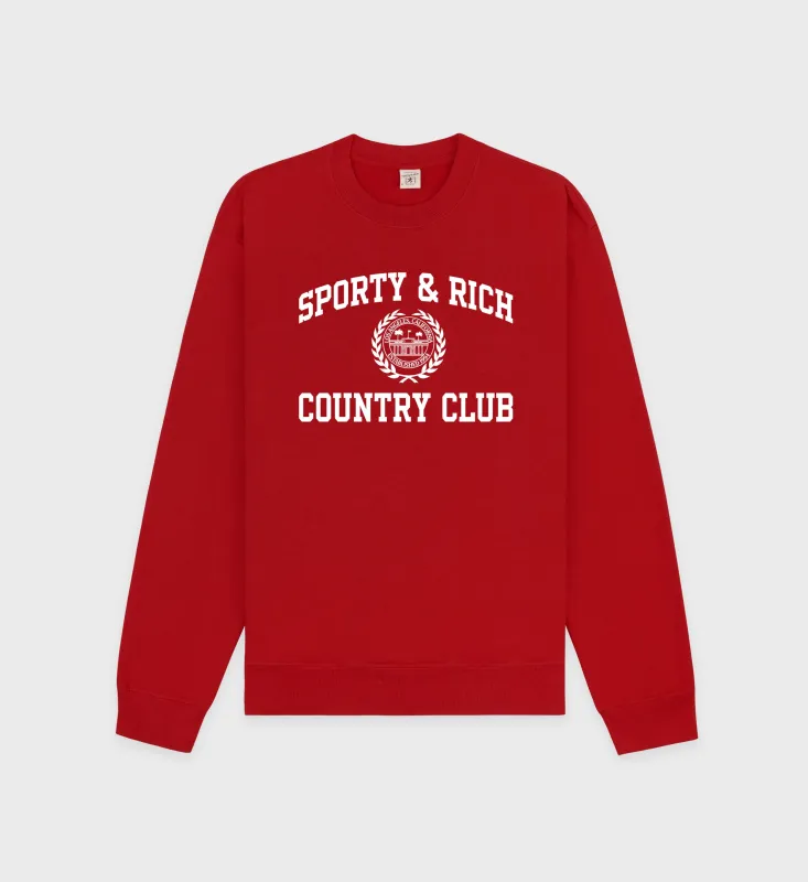 Varsity Crest Crewneck - Ruby/White sold by Sporty and Rich
