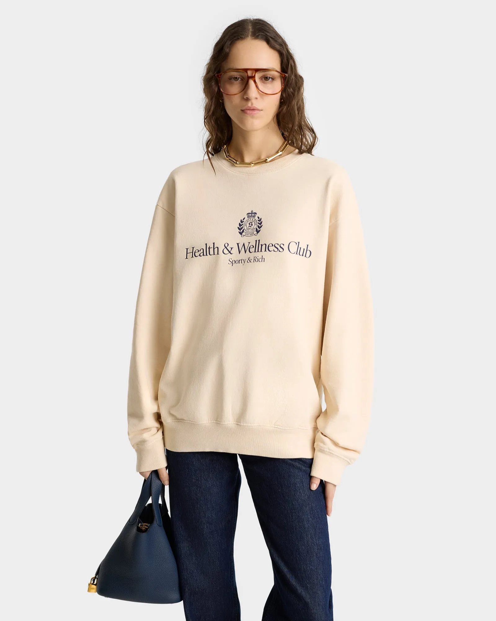 H&W Crest Crewneck - Cream/Navy sold by Sporty and Rich product image thumbnail 5
