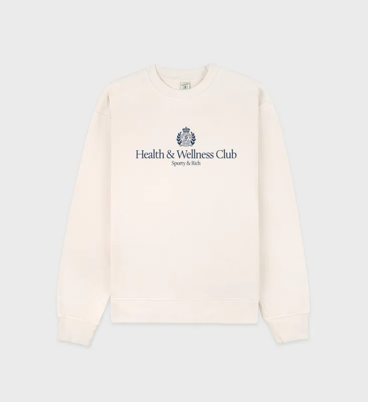H&W Crest Crewneck - Cream/Navy sold by Sporty and Rich