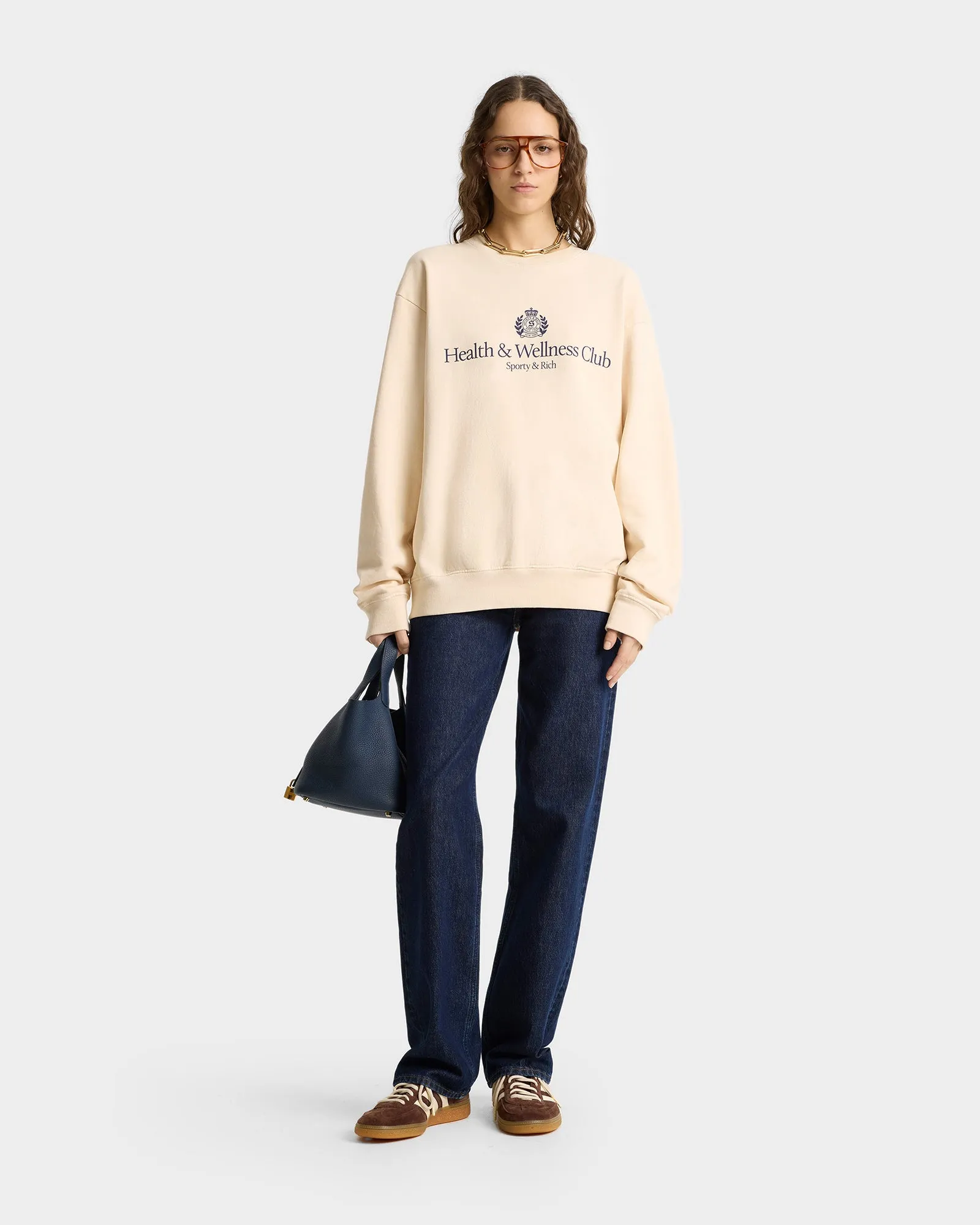 H&W Crest Crewneck - Cream/Navy sold by Sporty and Rich product image thumbnail 4