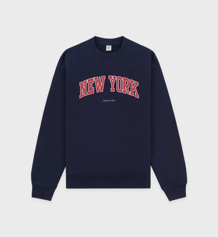 New York Ivy Crewneck - Navy/Ruby sold by Sporty and Rich