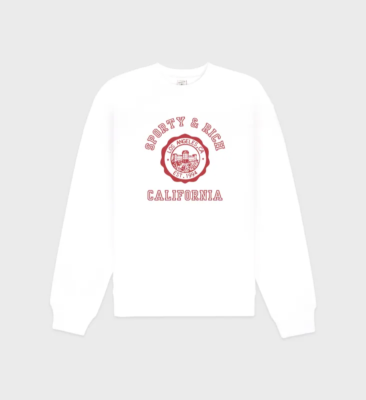 California Emblem Crewneck - White/Ruby sold by Sporty and Rich