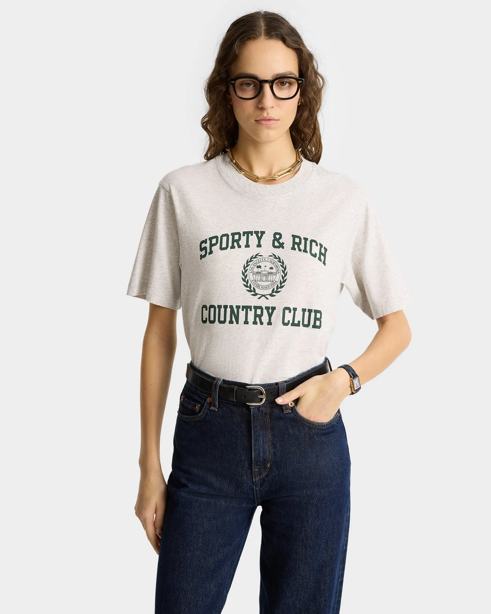 Varsity Crest T-Shirt - Heather Gray/Forest sold by Sporty and Rich product image thumbnail 3