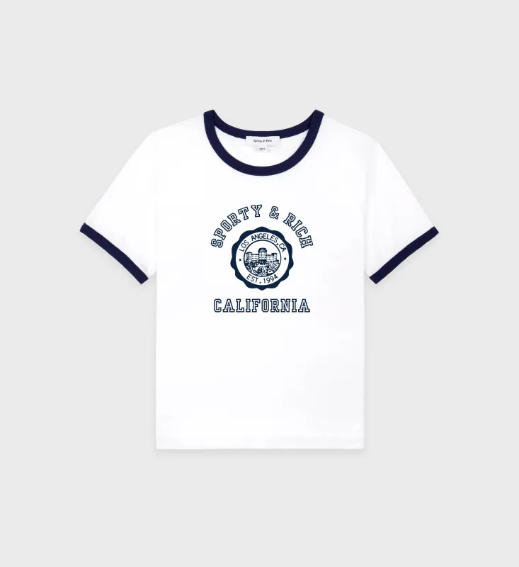 California Emblem Ringer Tee - White/Navy sold by Sporty and Rich