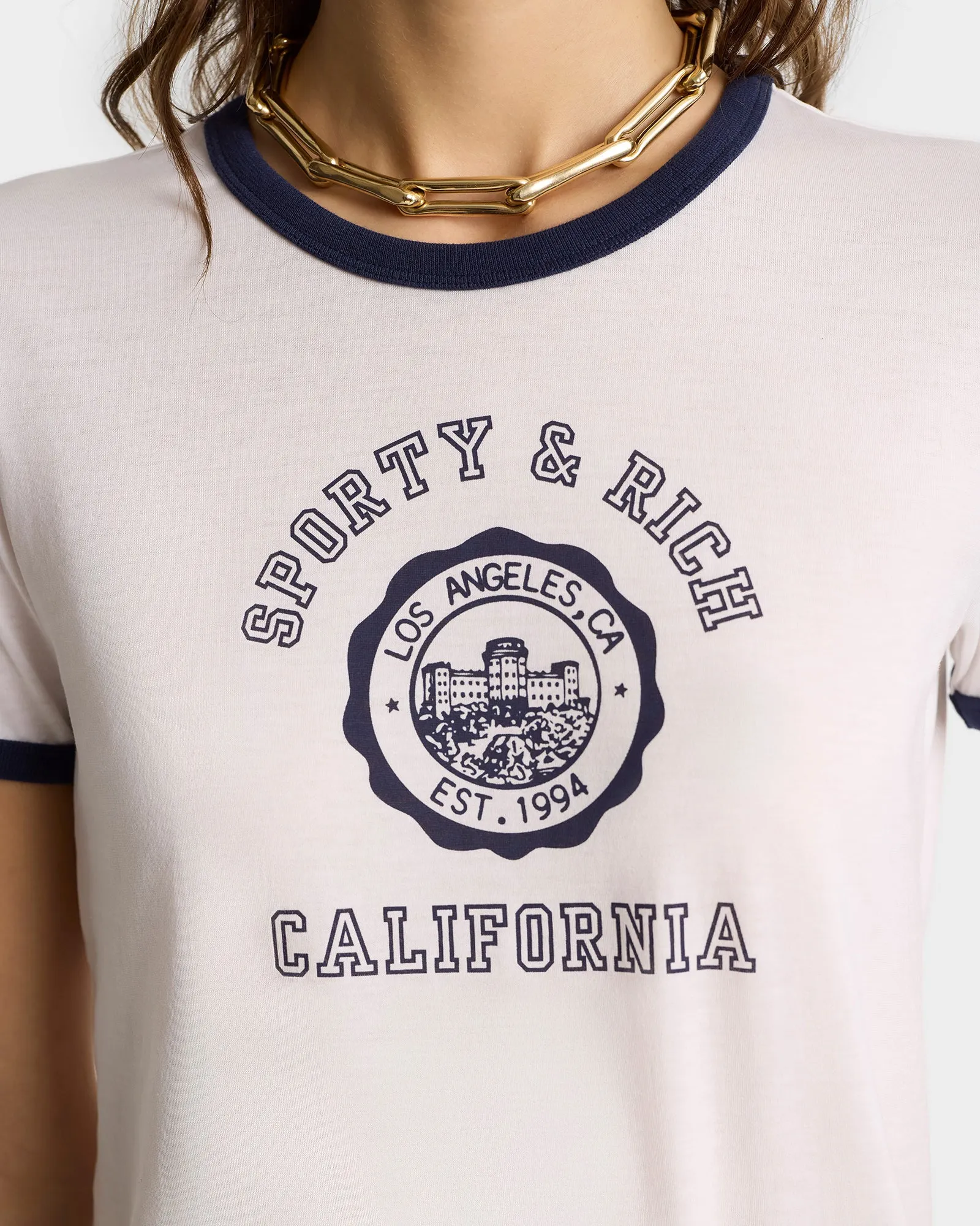 California Emblem Ringer Tee - White/Navy sold by Sporty and Rich product image thumbnail 4