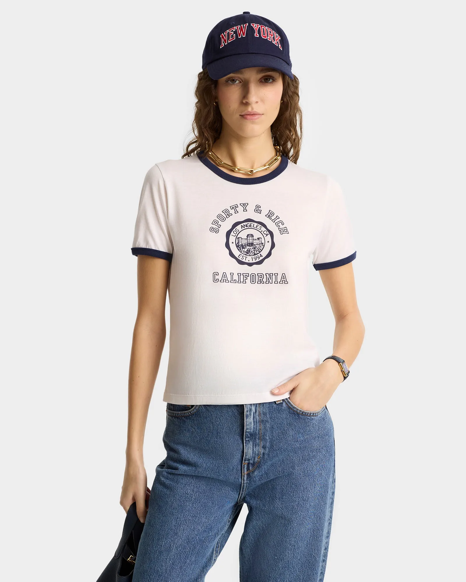 California Emblem Ringer Tee - White/Navy sold by Sporty and Rich product image thumbnail 3