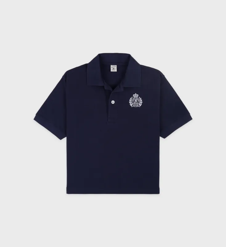 H&W Crest Pique Polo - Navy/White sold by Sporty and Rich